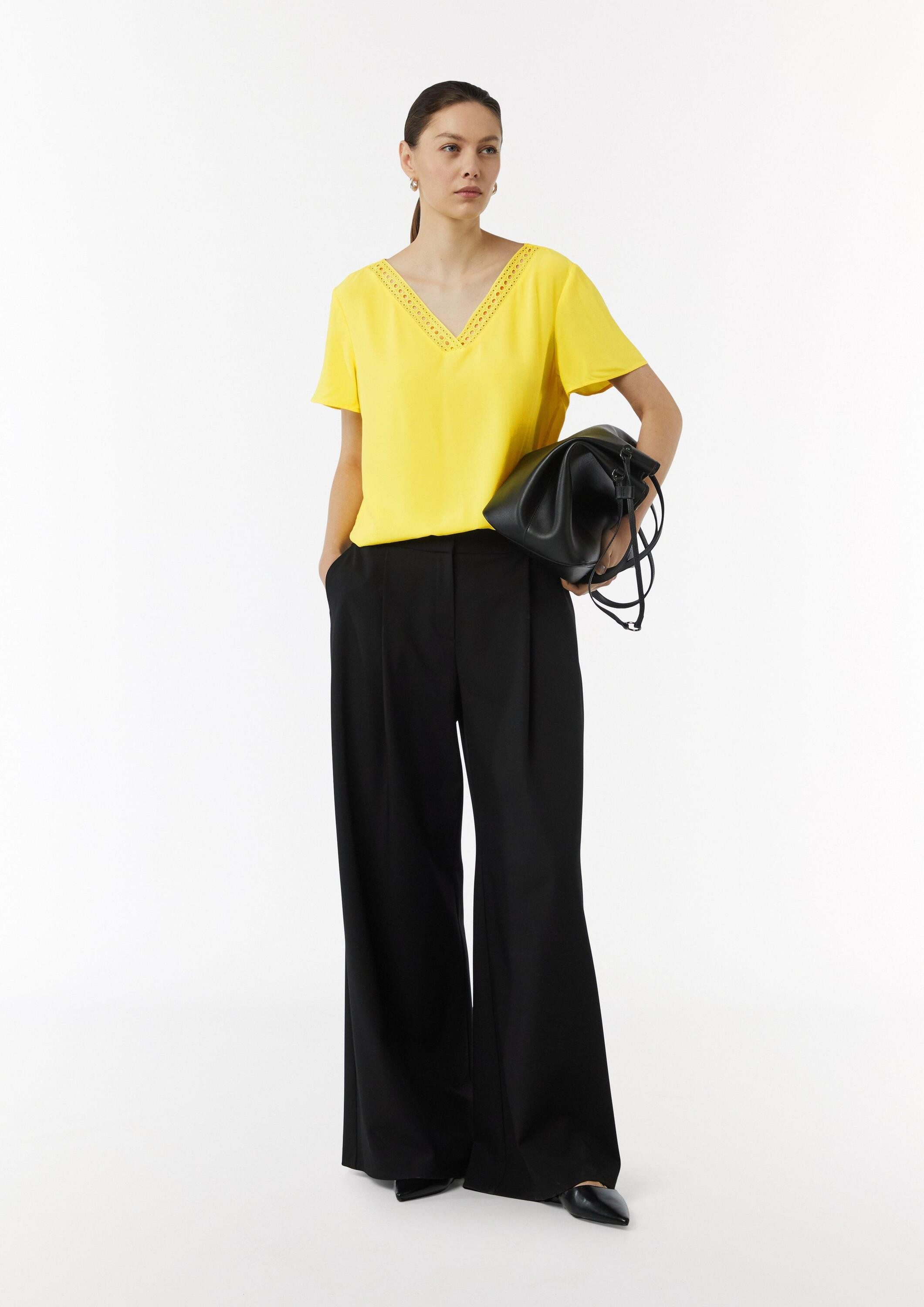 comma Kurzarmbluse Bluse Loose-Fit-Shirt aus Crêpe mit Spitzen-Detail