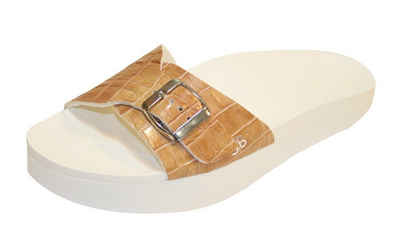 dynamic24 Pantolette Aktiv Sandalen Schuhe Slipper Anti Cellulite Fußbett Kroko Optik braun