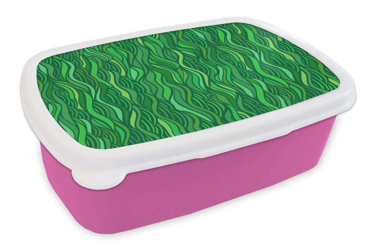 MuchoWow Lunchbox Seegras - Brotbox (2-tlg), - Kinder, Grün, Kunststoff, Snackbox, Mädchen, Kunststoff Brotdose Erwachsene, Muster für rosa