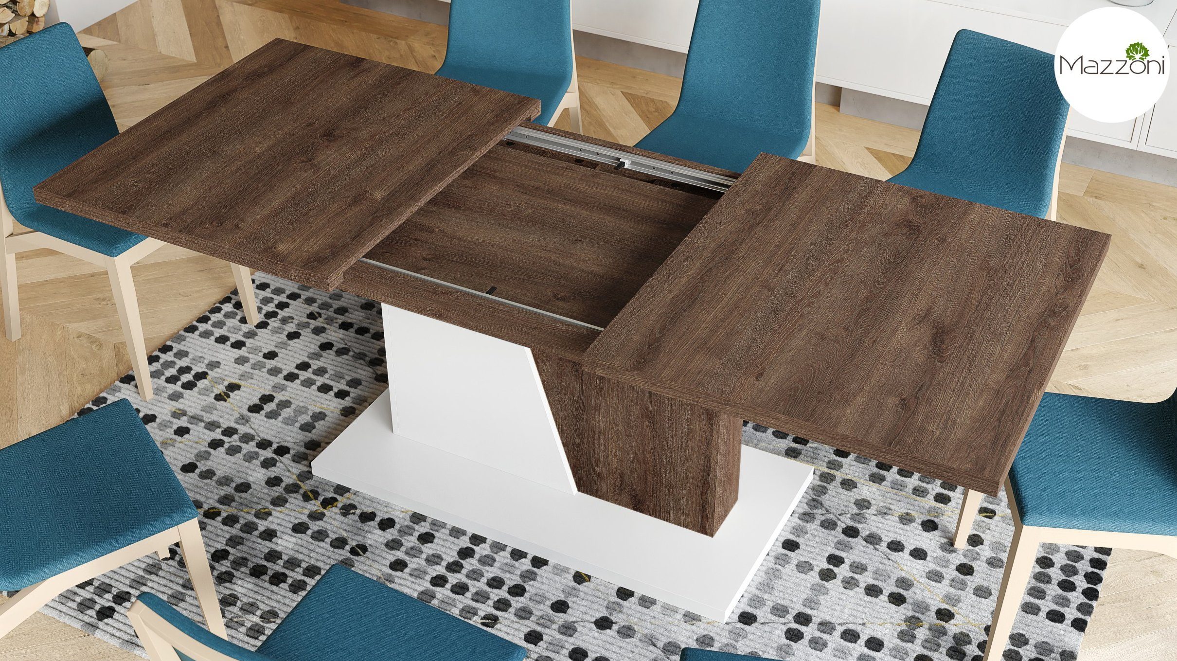 Mazzoni Noble matt ausziehbar Design Noir 218 160 bis cm Esstisch dunkel Weiß Eiche Esstisch / Tisch