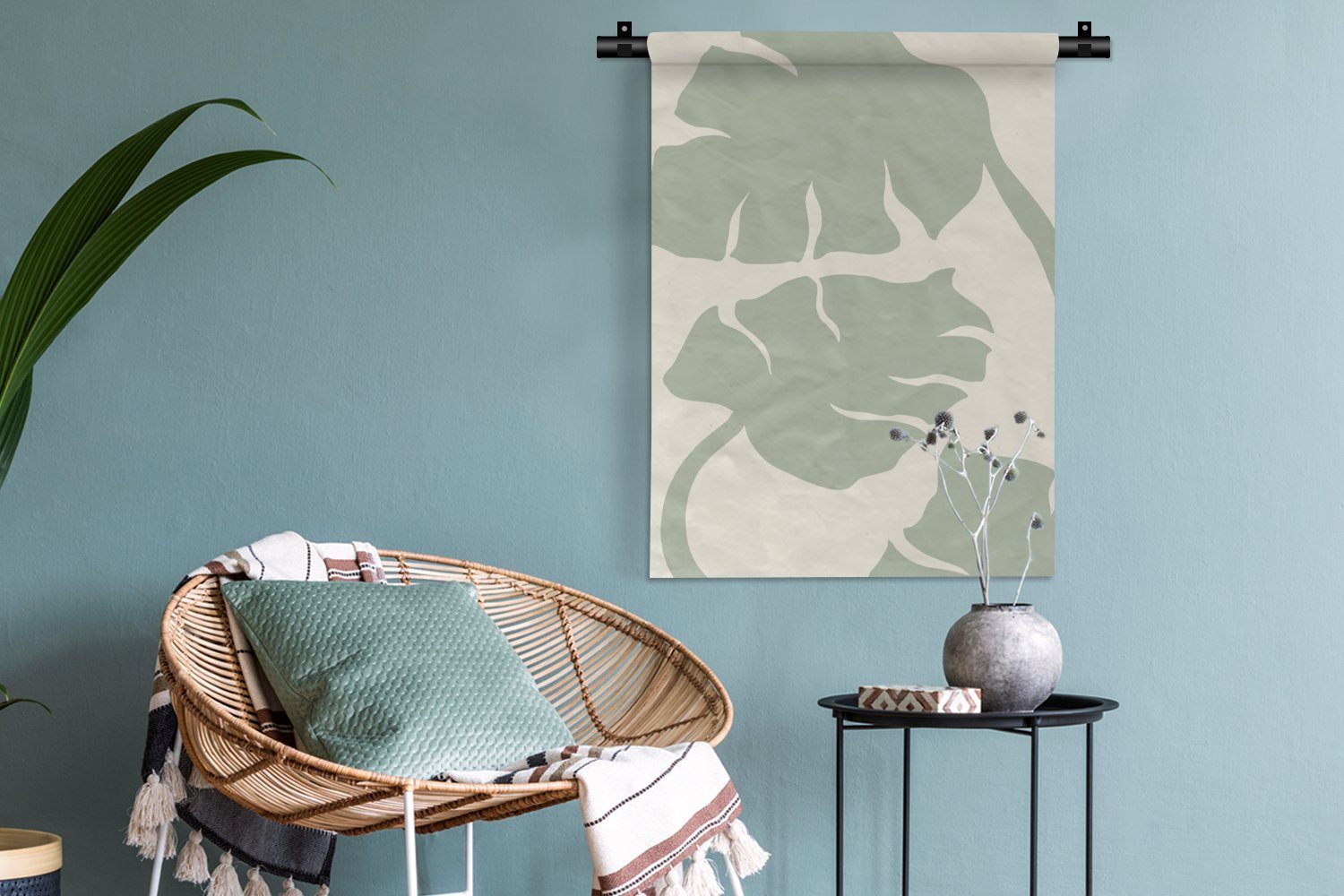 - Schlafzimmer Blätter Wand, Grün Tapisserie, MuchoWow Wohnzimmer, - Pflanzen, Wanddekoobjekt der Deko - an für Monstera
