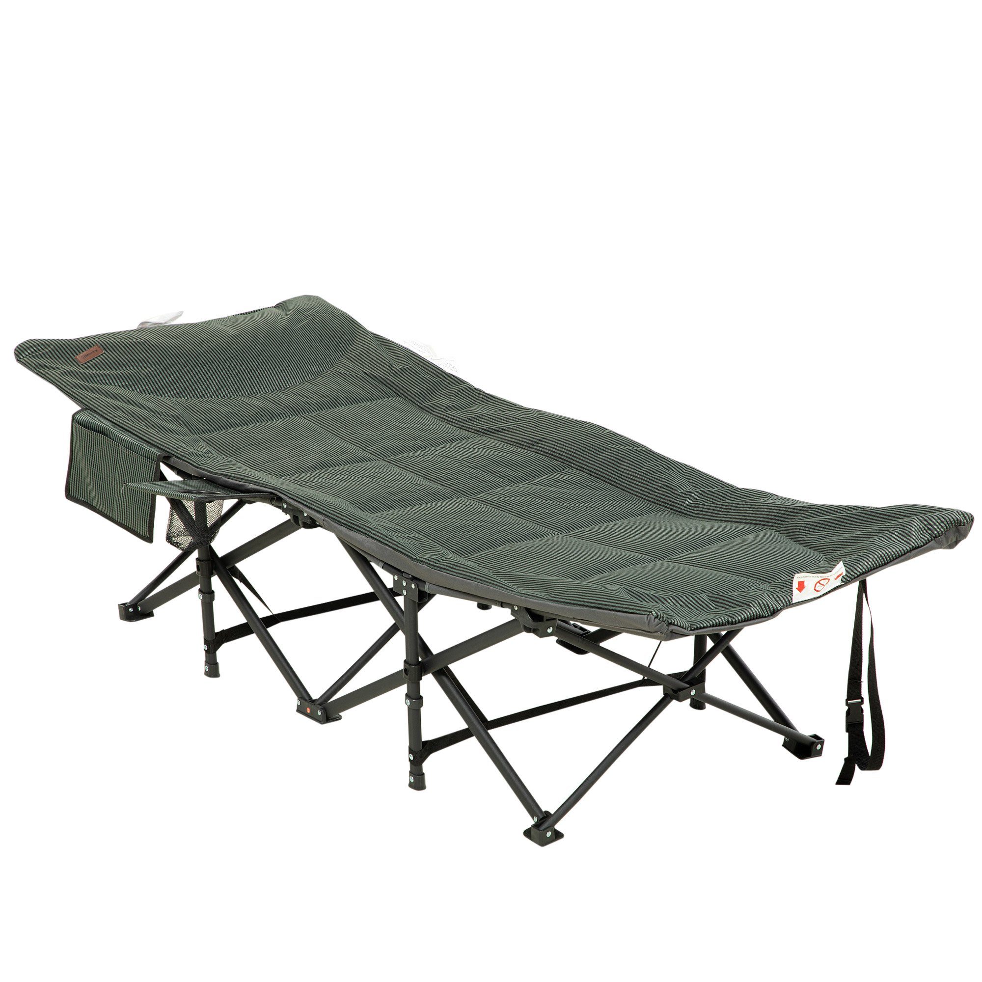 Outsunny Feldbett Campingbett mit Tasche, Becherhalter (Campingliege, 1-St., Klappbett) für Schwimmbad, Balkon, bis 120 kg, Grau, 68 x 186 x 48cm