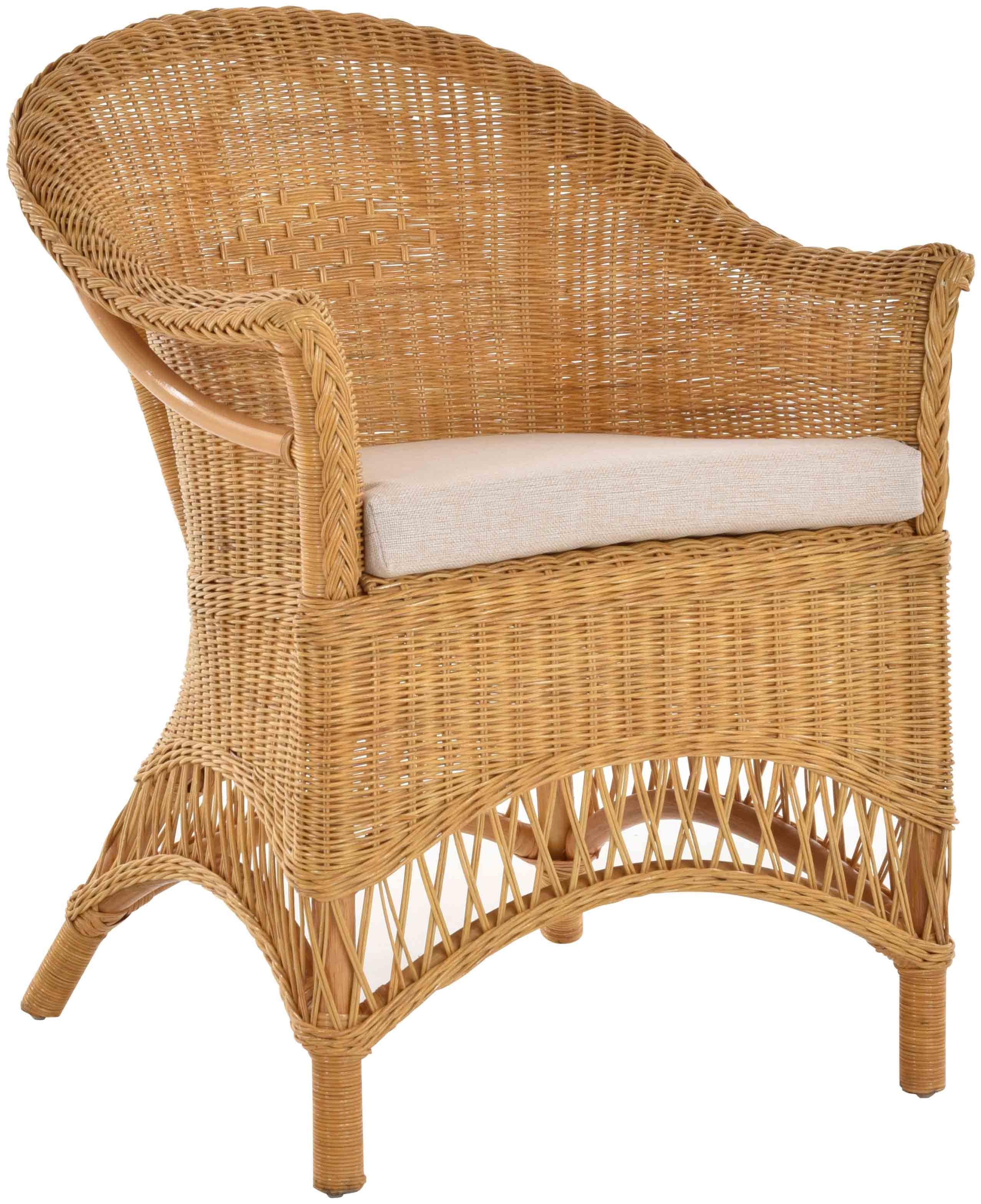 Krines Home Loungesessel 2er Set Extra breiter Rattansessel Landhaus Flechtsessel Wintergarten, Natur Rattan Sessel Korbsessel