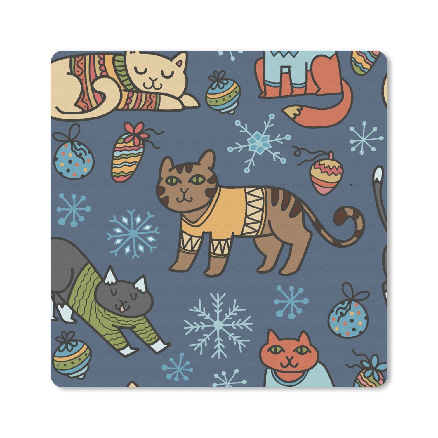 MuchoWow Mauspad Katze - Tiere - Weihnachten - Muster (1-St), Mousepad, Schreibtisch Zubehör, Deko, 20x20 cm