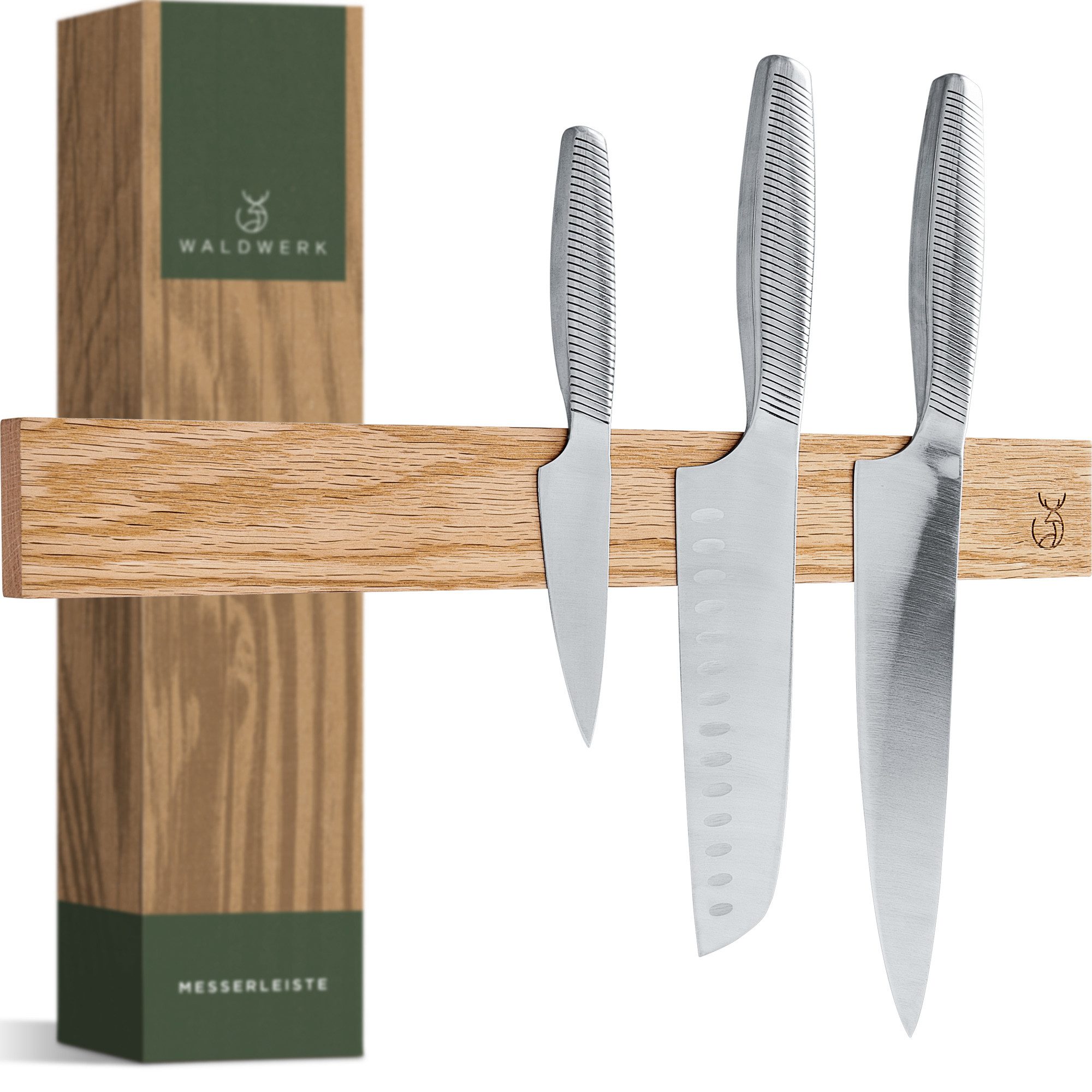 Waldwerk Messerleiste Magnetleiste Messer (40x5cm) - magnetische Messerleiste, Messerhalter magnetisch, Messer Magnetleiste zum Kleben oder Schrauben
