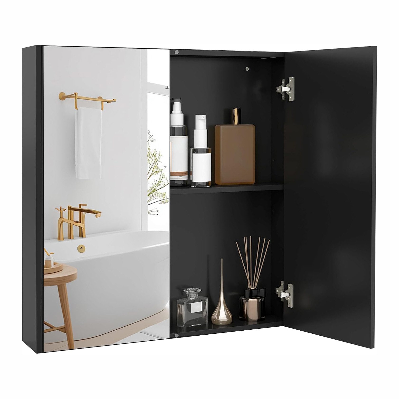 KOMFOTTEU Badezimmerspiegelschrank Spiegelschrank mit 2 Türen,62 x 11,3 x 65 cm