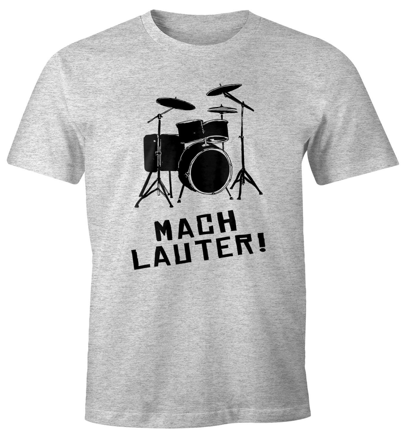 MoonWorks Print-Shirt Schlagzeug T-Shirt Herren Mach Lauter Fun-Shirt Moonworks® mit Print grau