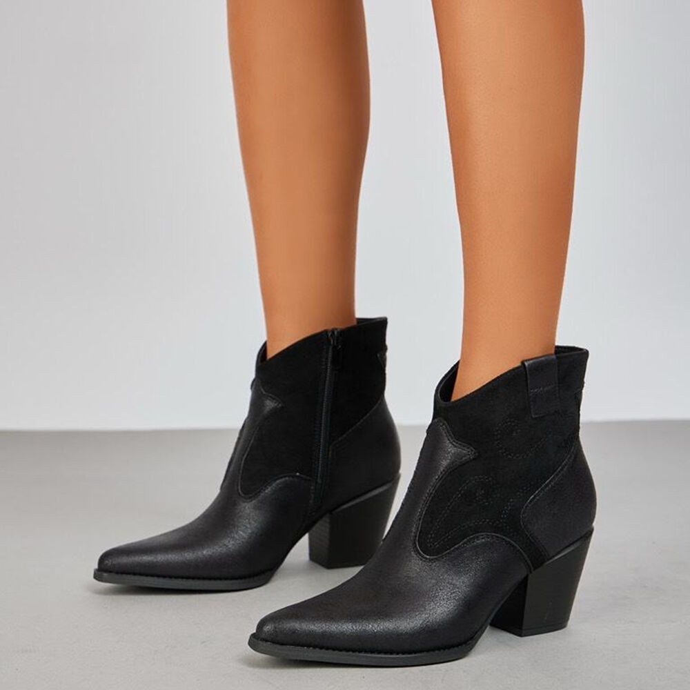Ital-Design Eleganter Ankle Boot mit geschwungenen Details für Damen Westernstiefelette (90110085) Blockabsatz Stiefeletten in Schwarz