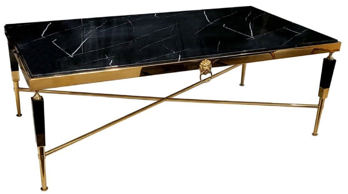 Casa Padrino Couchtisch Casa Padrino Luxus Couchtisch Schwarz / Gold 130 x 70 x H. 45 cm - Wohnzimmertisch mit Kunstmarmor Tischplatte - Luxus Wohnzimmer Möbel - Hotel Möbel - Luxus Einrichtung - Hotel Einrichtung