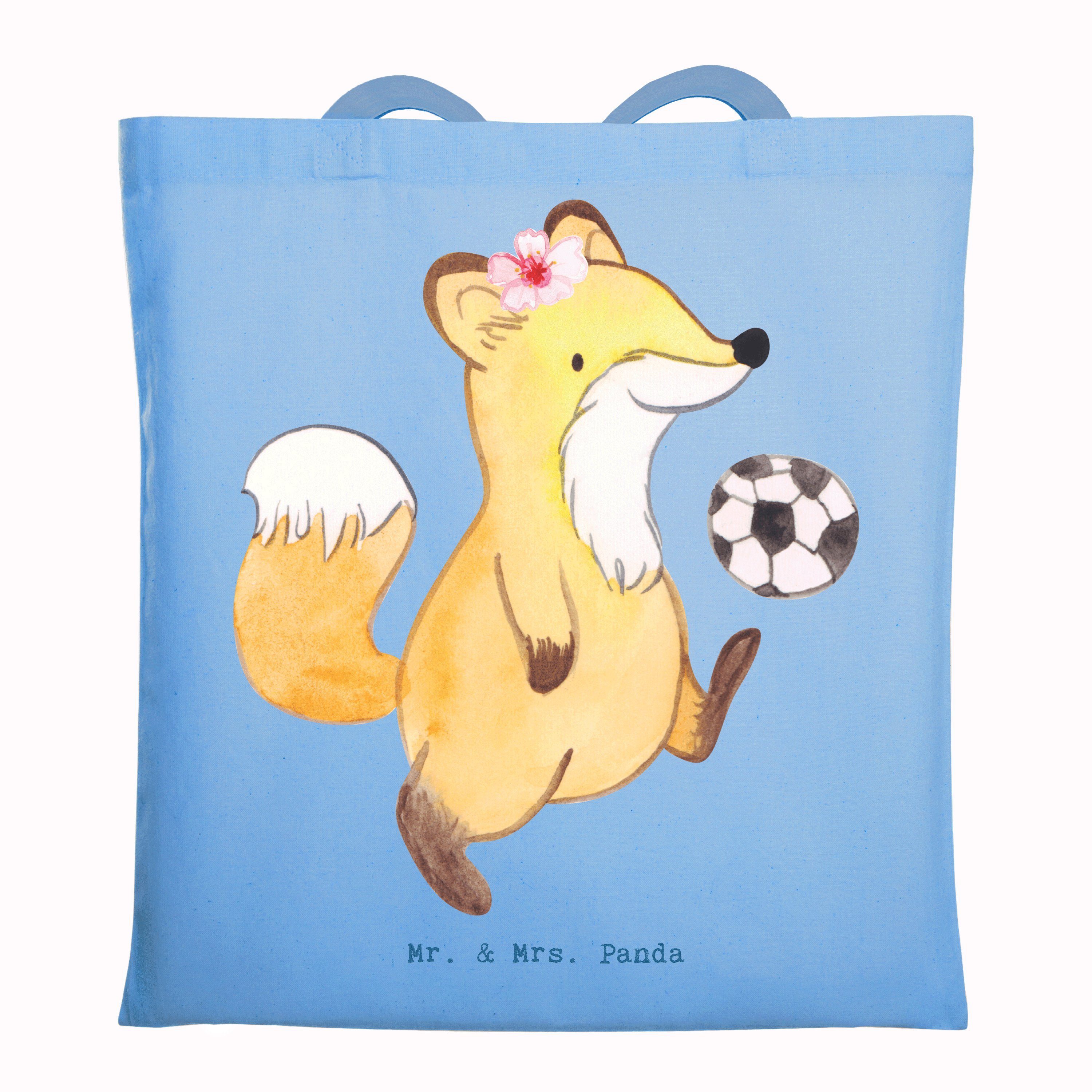 Mr. & Mrs. Panda Tragetasche Fußballerin Herz - Sky Blue - Geschenk, Beutel, Fußballspielerin, Fuß (1-tlg), Cross Stitching Griffe