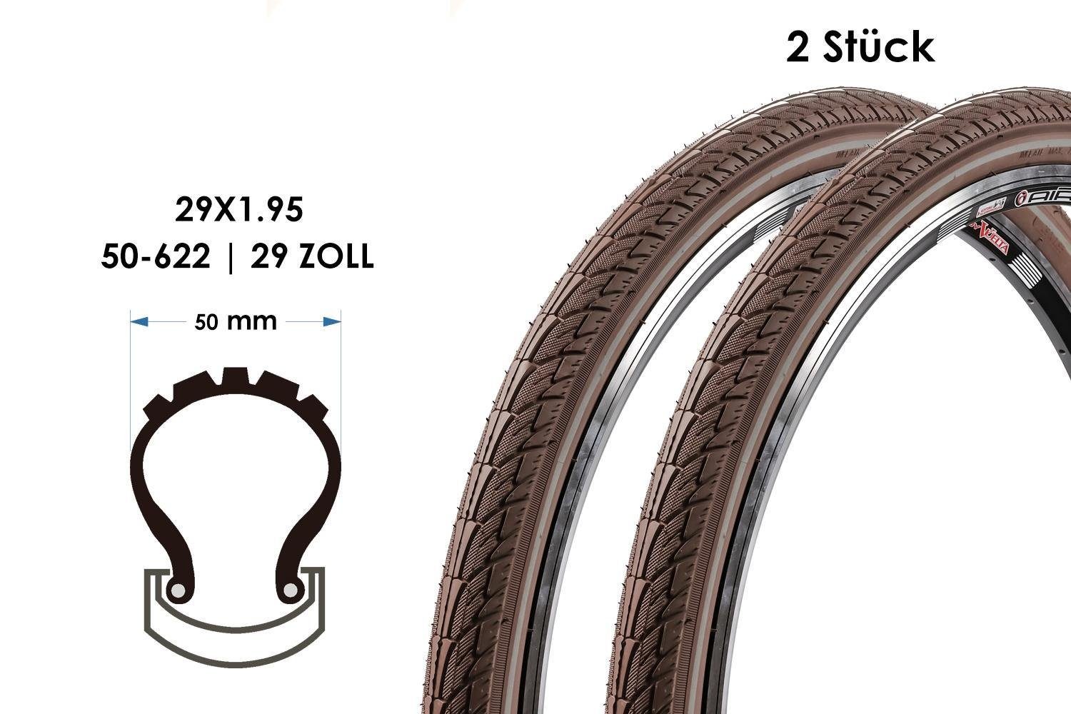 Tire 29 Zoll Trekking Braun 50-622 City Fahrrad Reifen Fahrradreifen 2 Non-Branded 29x1.95 Stück