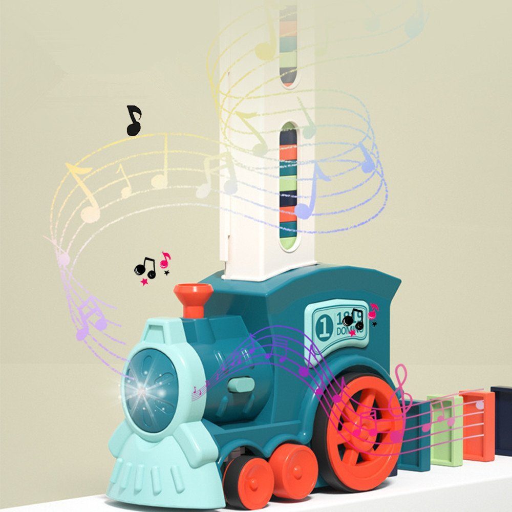 feinlux Spielzeug-Zug Dominospielzeug, (Set, mit Musik, Kinder Elektrostapel Spielzeug), 60 Stück Elektrischer Zug Spielzeug Baustein
