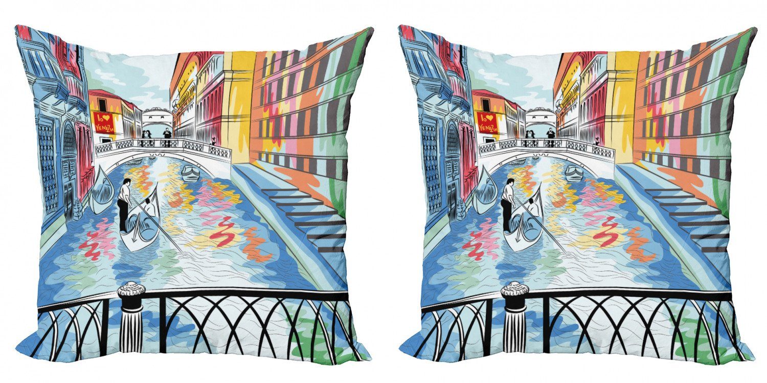 Kissenbezüge Modern Accent Doppelseitiger Digitaldruck, Abakuhaus (2 Stück), Venedig Bunte Sketch-Brücke