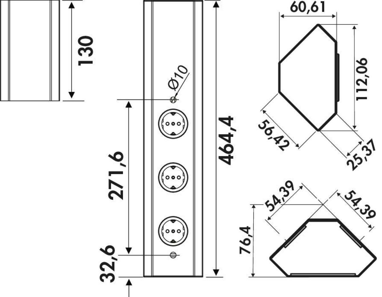 Naber Eck-Steckdosenelement Mira Eck 1, ohne Schalter 7053001 Mehrfachsteckdose