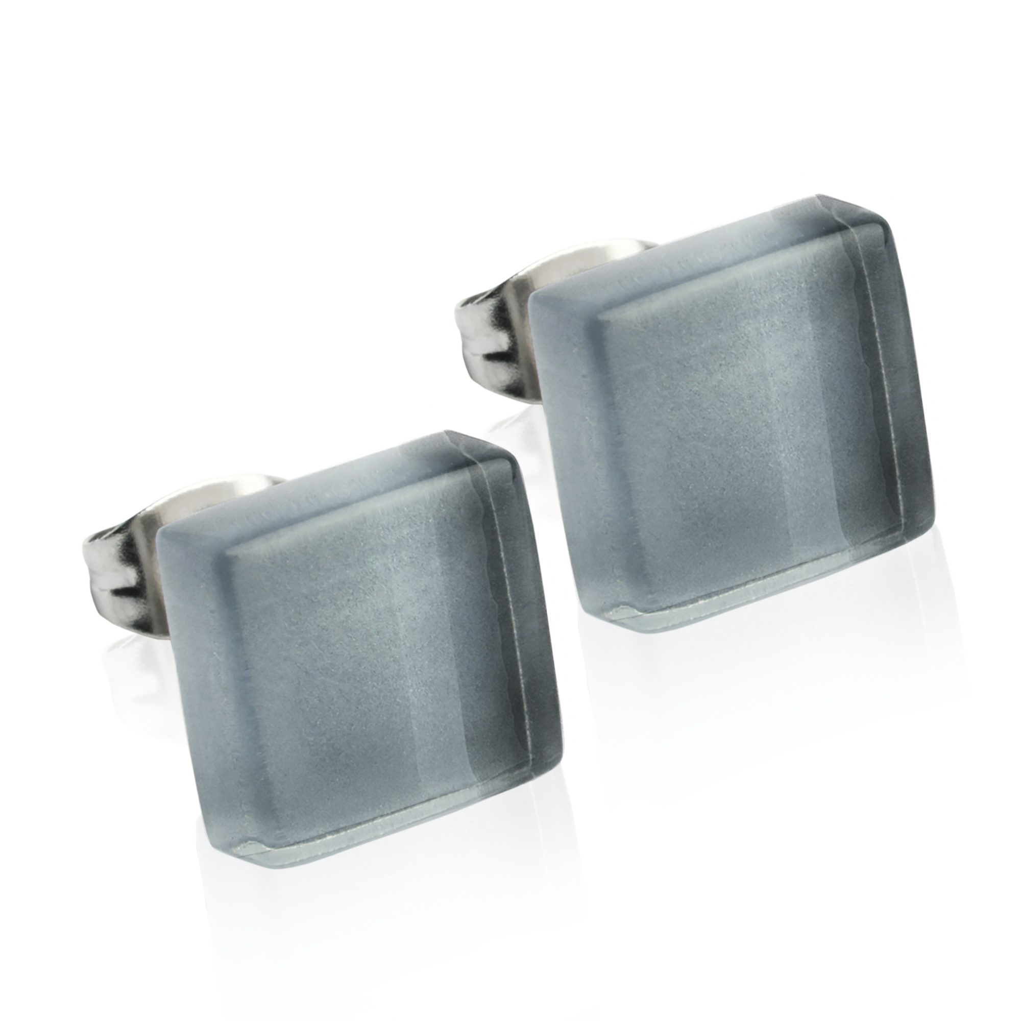 ALEXASCHA Paar Ohrstecker Kleine quadratische Stecker aus Glas • hypoallergener Edelstahl • 10mm