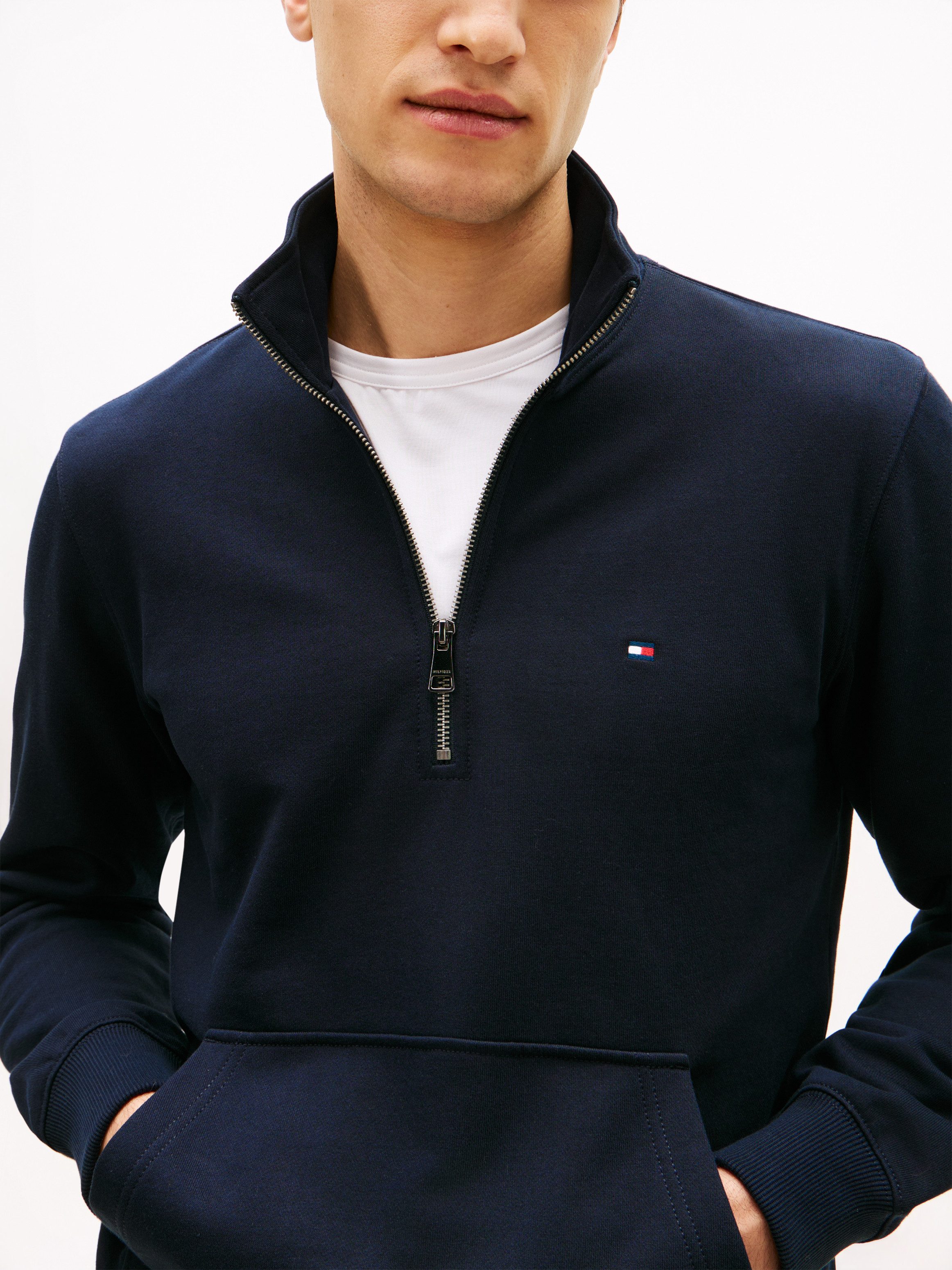 Tommy Hilfiger Sweatshirt ESSENTIAL TERRY NEW 1/4 ZIP Quarter-Zip aus Terry mit Flag