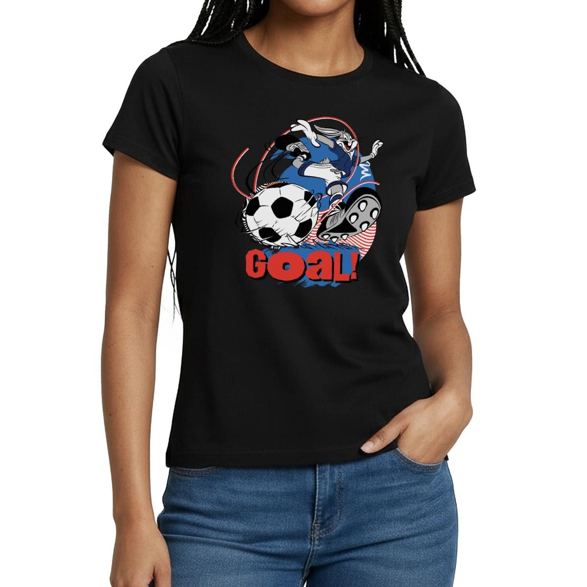 T-Shirt Looney Tunes Bugs Bunny Fußball Goal Frauen T-Shirt