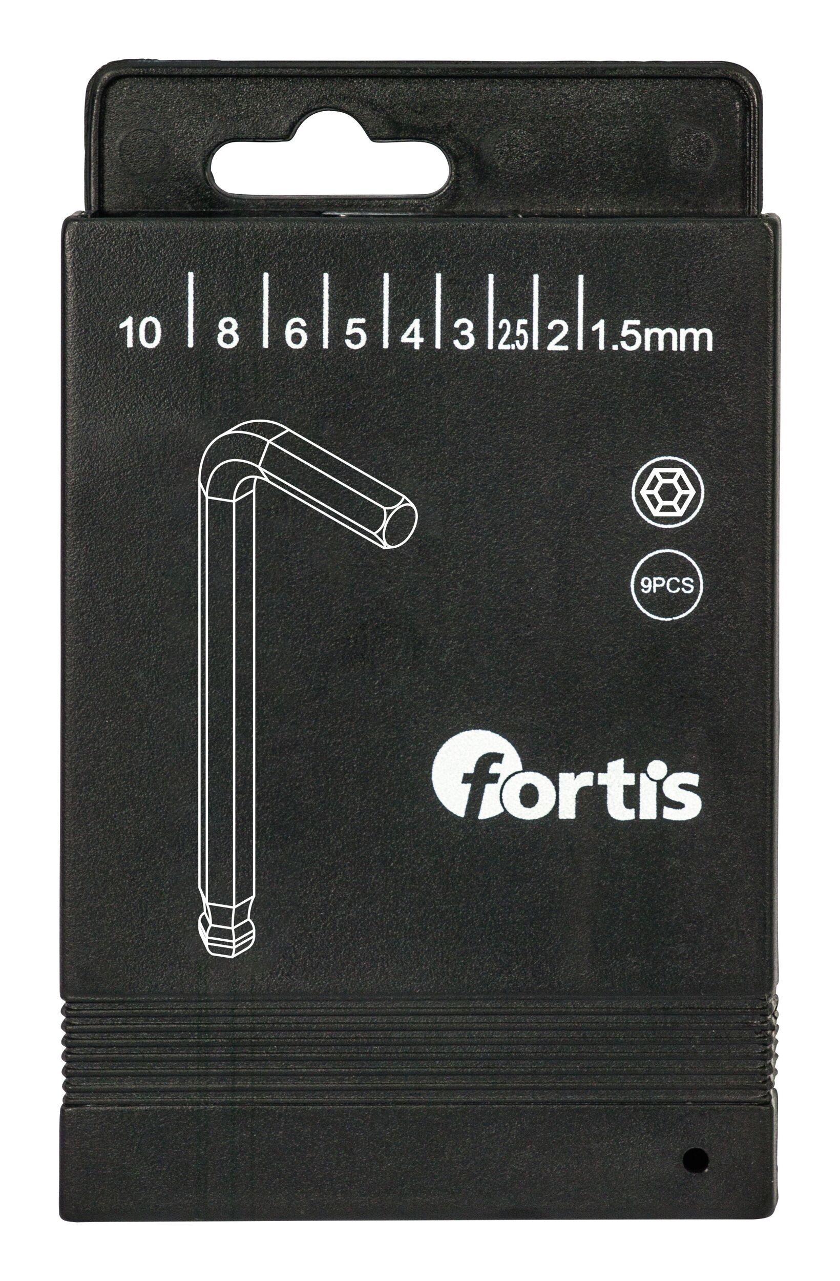fortis Schraubendreher, (9 St), Winkelschraubendreher-Box 9-teilig 1,5-10 mm Kugelkopf