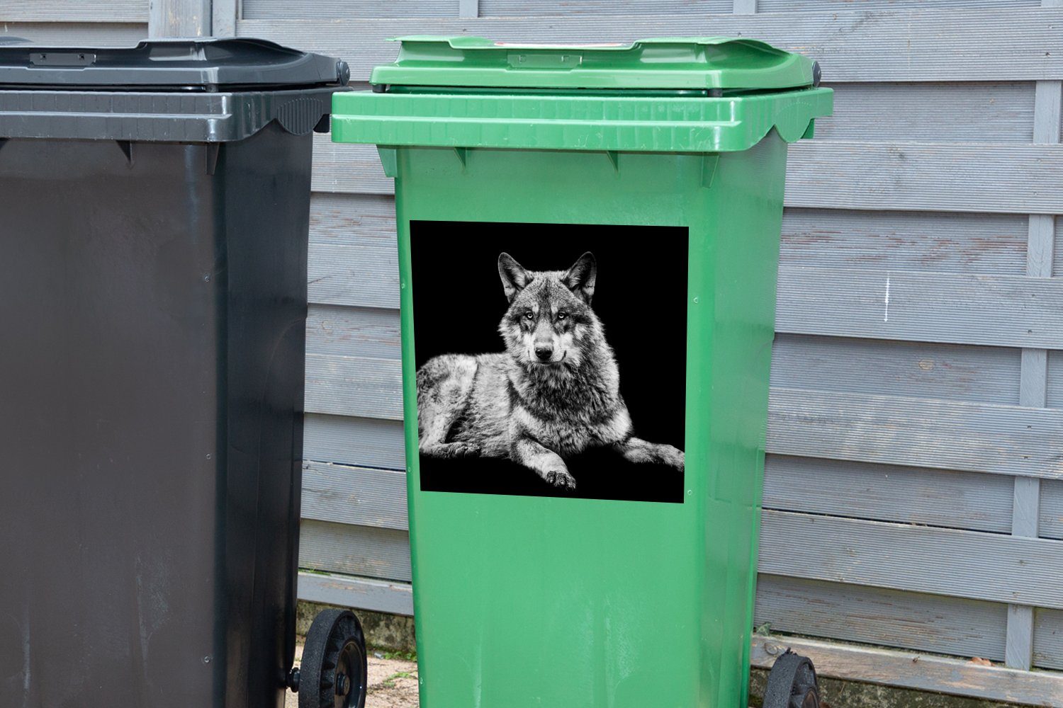 - MuchoWow St), (1 Abfalbehälter Mülleimer-aufkleber, - Schwarz Container, Wildlife Wandsticker Mülltonne, Weiß Wolf Sticker, -