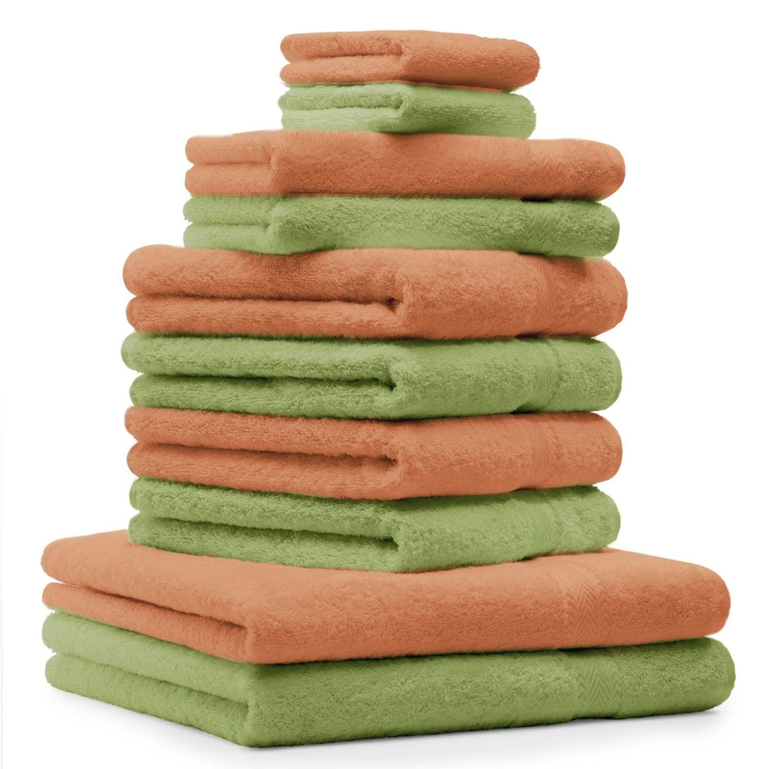 Betz Handtuch Set 10-TLG. Handtuch-Set Classic Farbe apfelgrün und orange, 100% Baumwolle