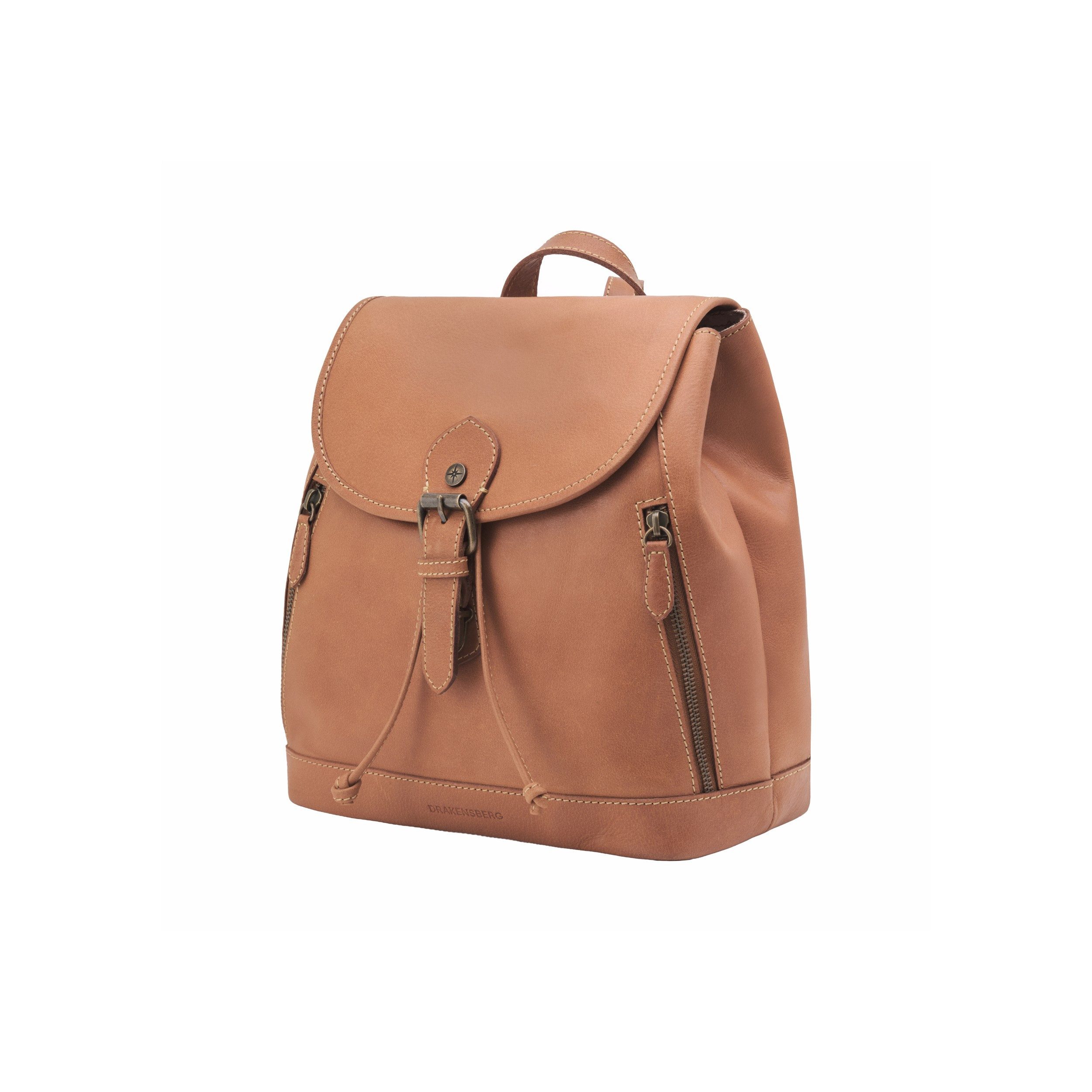 DRAKENSBERG Cityrucksack »Sanya« Cognac-Braun, kleiner Tagesrucksack, Handtaschen-Ersatz für Damen aus Naturleder