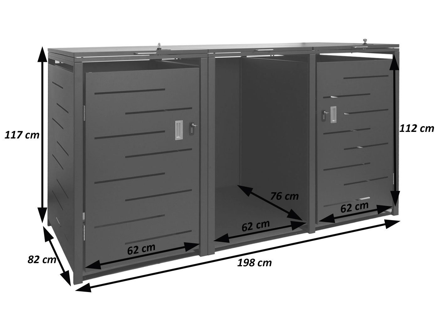 Mülltrennsystem MCW-E83-B-2, MCW Garten, abschließbar, öffnen oben von Belüftungsschlitze, zu