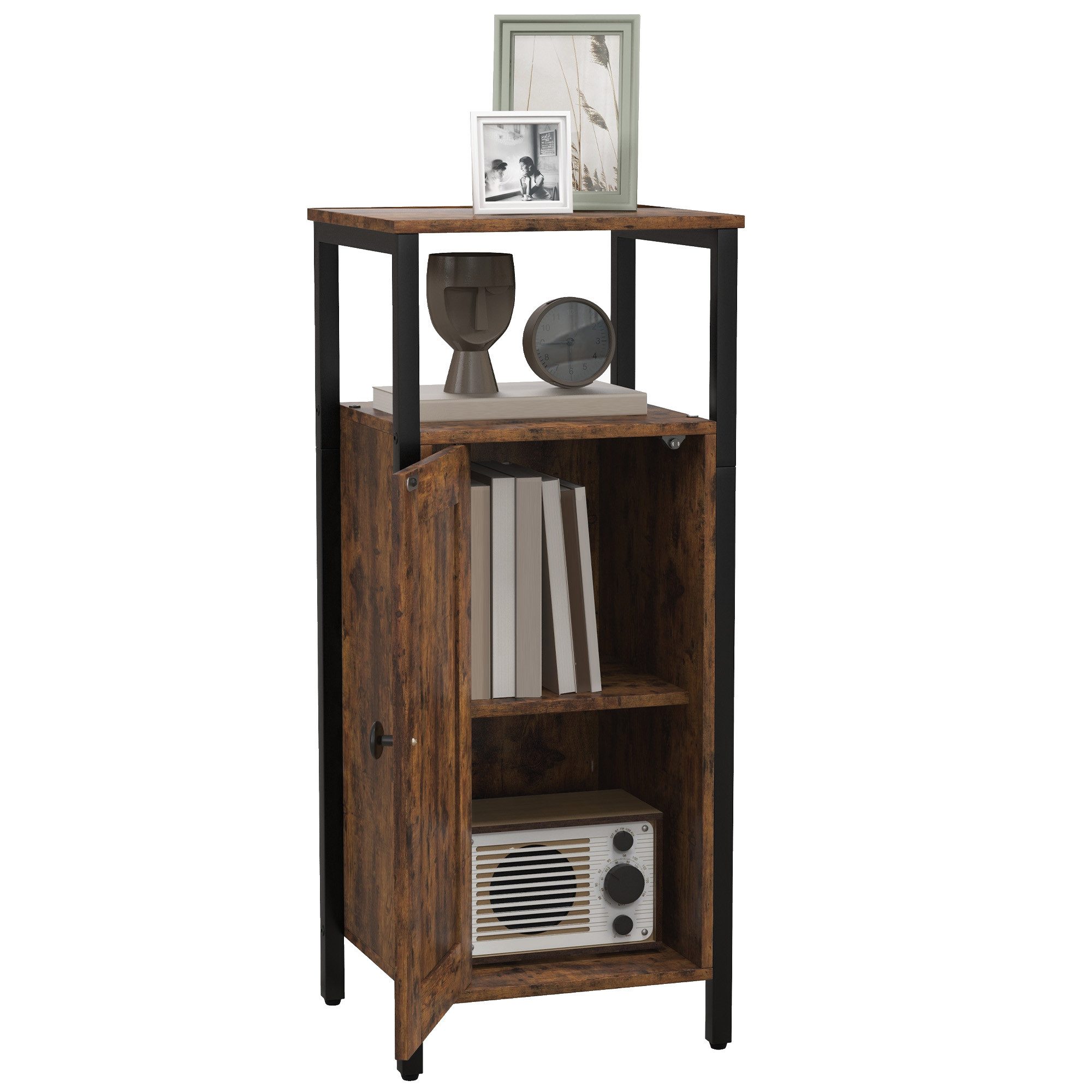 HOMCOM Beistelltisch Sofatisch Nachttisch mit Schrank und zwei offenen Ablagefächern (Couchtisch, 1-St., Kaffeetisch), für Wohnzimmer, Schlafzimmer, 34 x 30 x 8 – Bild 2 von 5