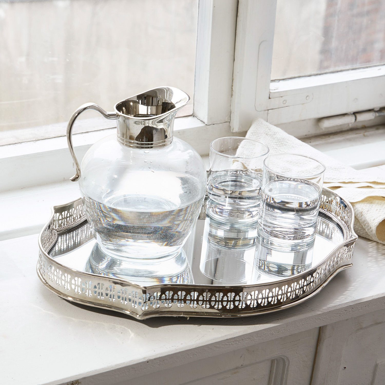 Mirabeau Tablett Tablett Cumont silber, Messing, Einsatz: Spiegelglas, Spiegelglas