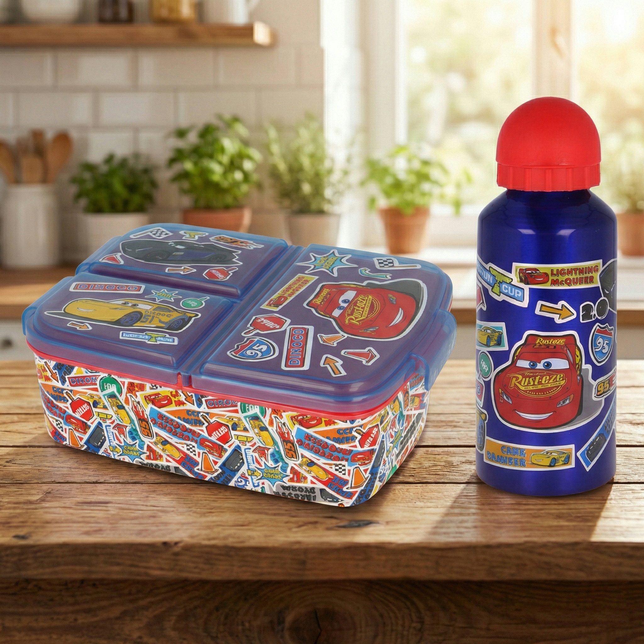 Disney Cars Lunchbox Cars Lightning McQueen 2 tlg Lunch Set - Brotdose mit Trinkflasche, (2-tlg., Spar-Set)