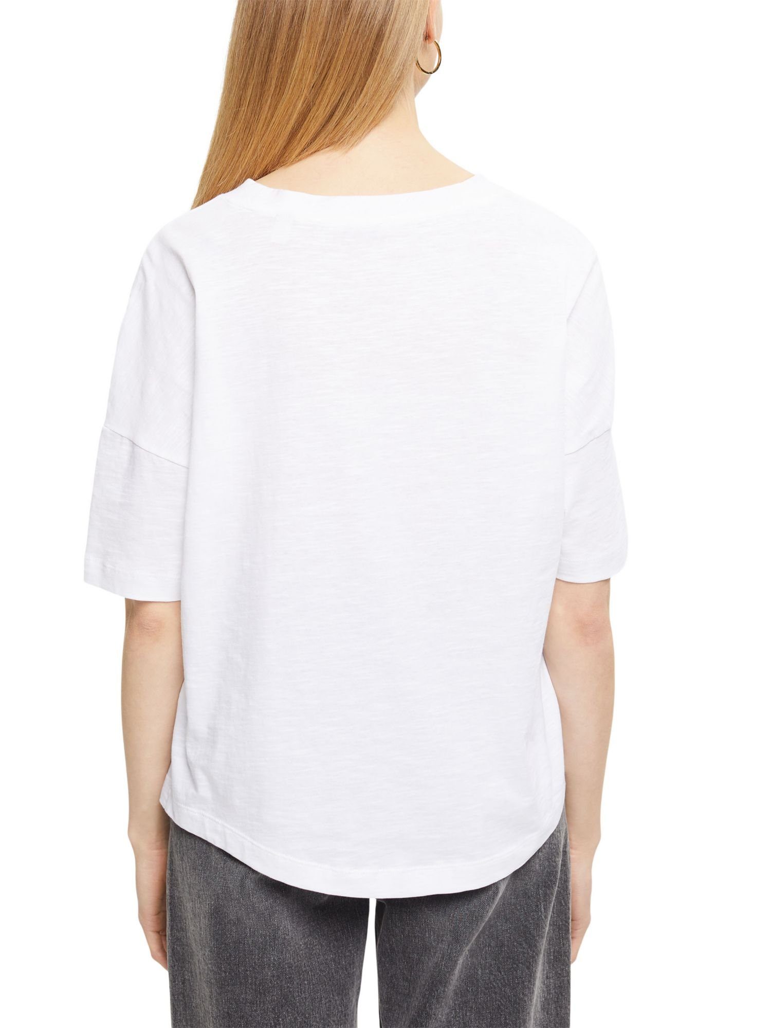 Esprit Langarmshirt Baumwoll-T-Shirt geometrischem WHITE mit (1-tlg) Print