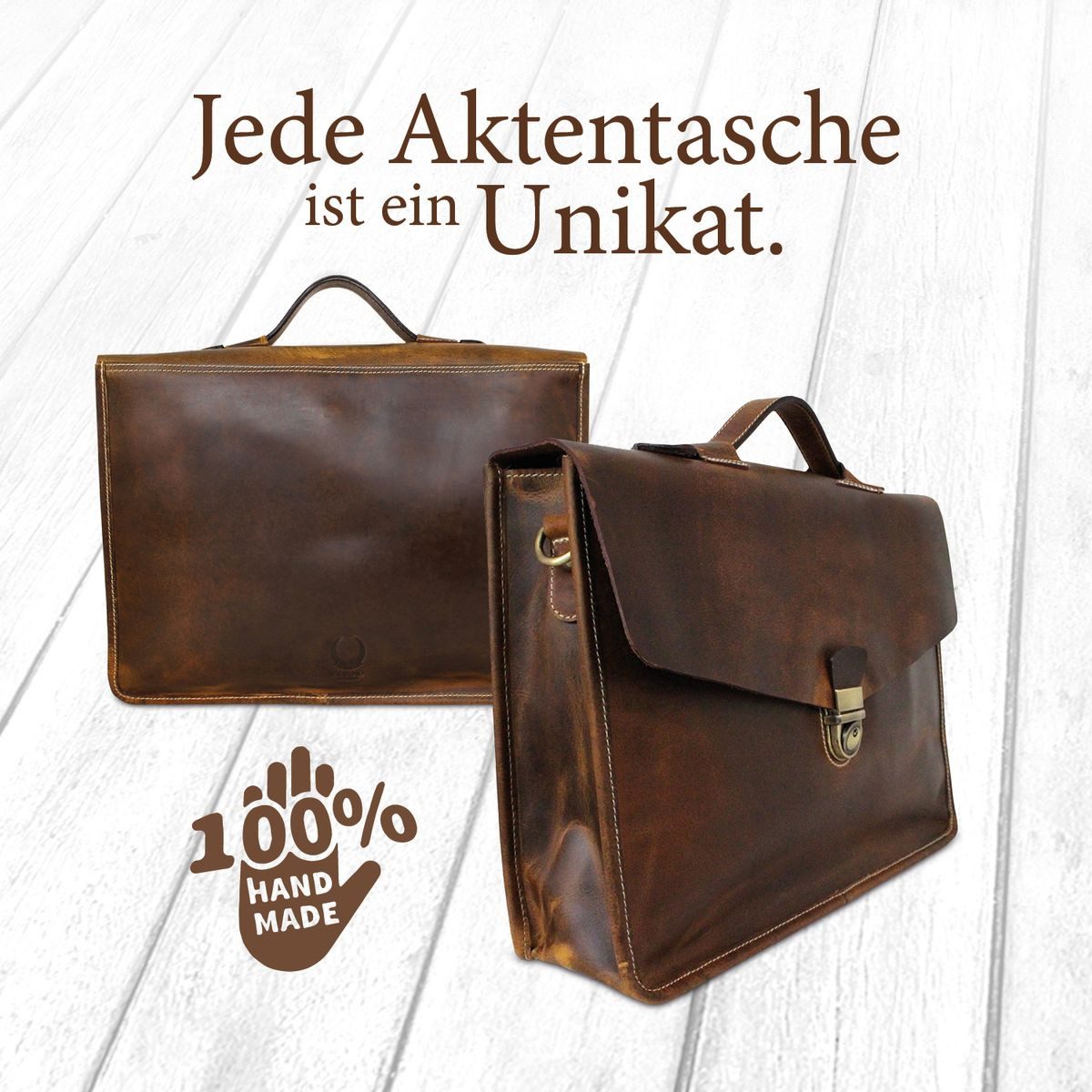 Corno d´Oro Aktentasche Echt Leder HANDMADE Business Laptoptasche für Damen und Herren, groß für 15,6 Zoll Laptop; leichtes Gewicht; Vintage Braun