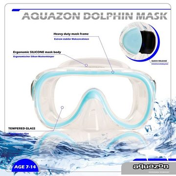 AQUAZON Taucherbrille DOLPHIN, Schnorchelbrille für Kinder 7-12 Jahre, Tempered glas
