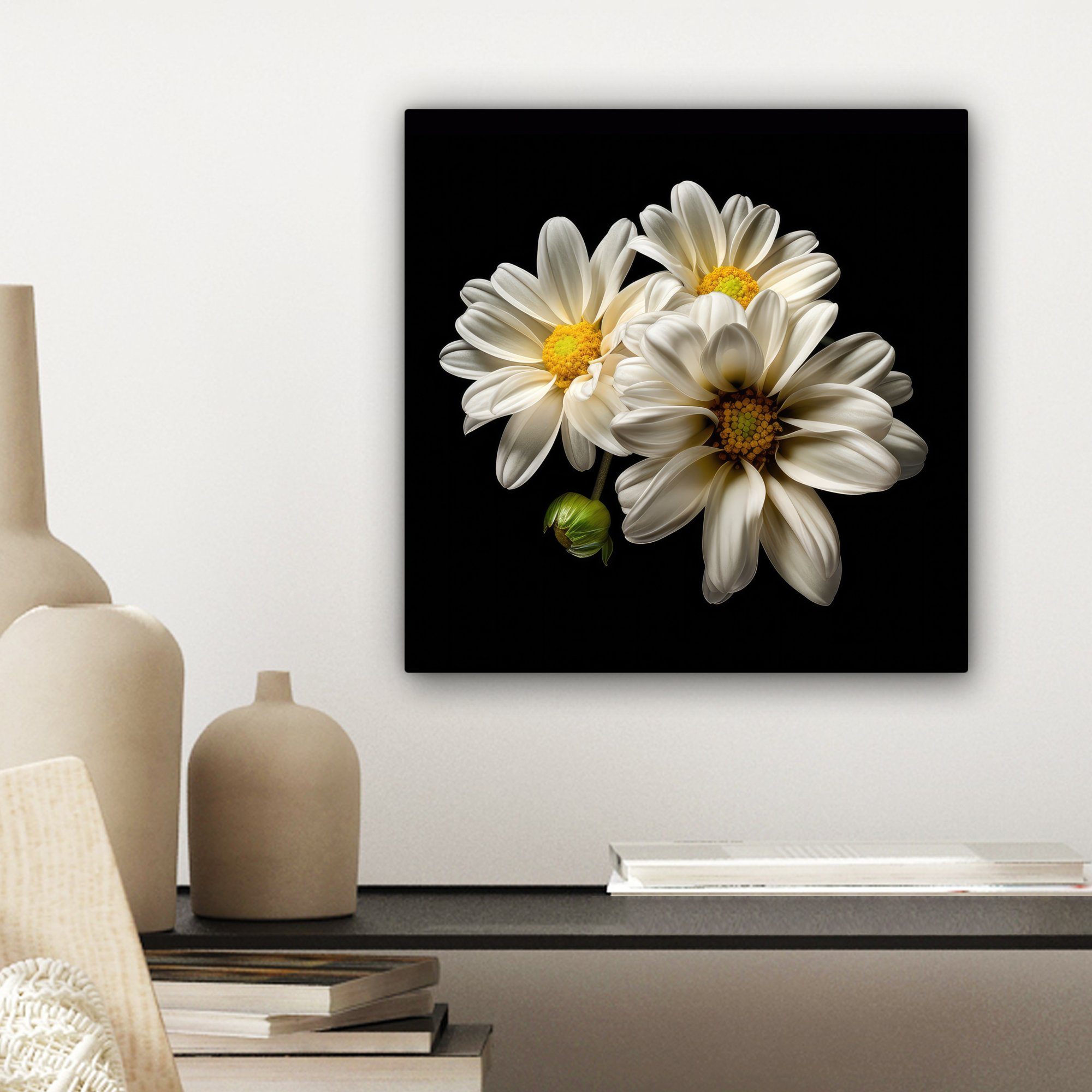 (1 Weiß Bilder Botanisch Schlafzimmer, St), für 20x20 - Wohnzimmer Blumen Leinwandbild Gänseblümchen Leinwand Natur, - OneMillionCanvasses® - - cm