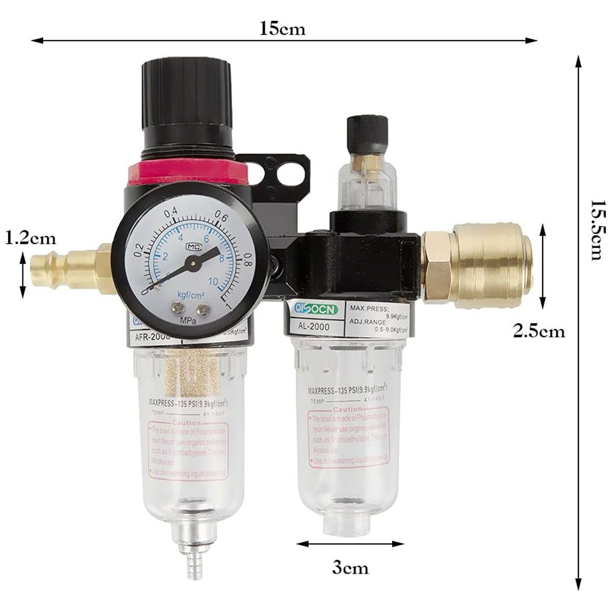 FELIXLEO Druckminderer Druckminderer 1/4" Kompressor Wartungseinheit mit Wasserabscheider, (1-St)