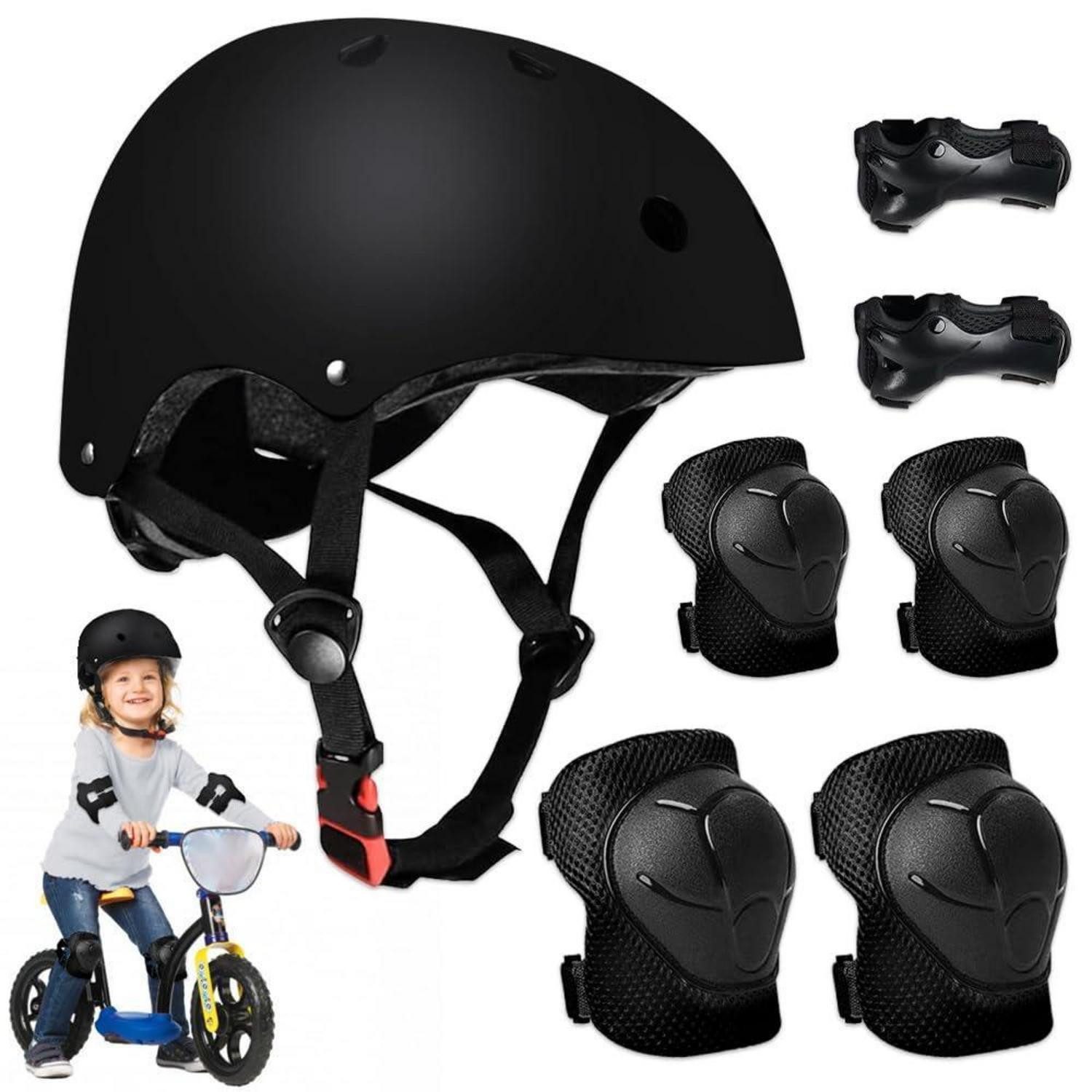 LuxusKollektion Protektoren-Set Schutzausrüstung Kinder 7in1 Helm Knieschoner Schwarz