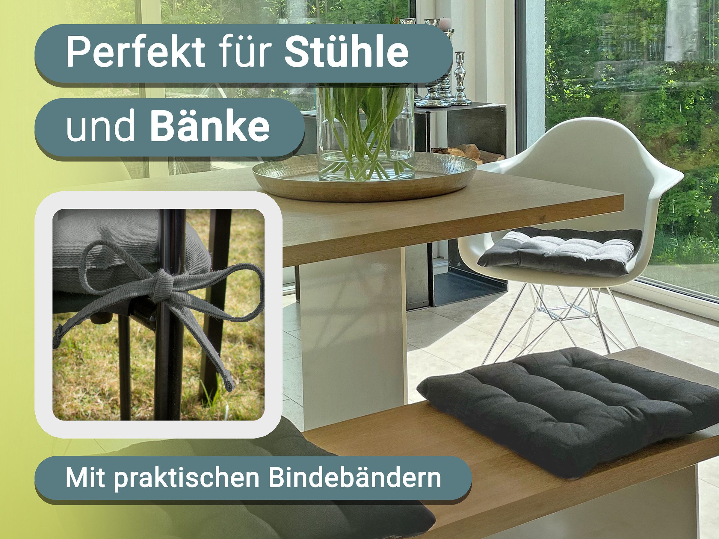 ZOLLNER Stuhlkissen, 40 x 40 x 3 cm, mit Bindebänder, für Indoor und Outdoo günstig online kaufen