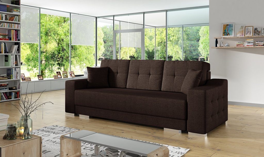 Siblo 3-Sitzer Elegantes Dreisitzer Sofa Malvina mit Schlaffunktion Braun