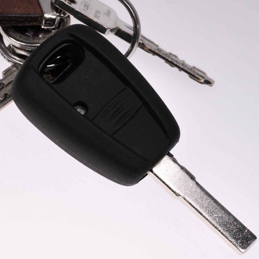 mt-key Schlüsseltasche Autoschlüssel Silikon Punto 1 Fernbedienung Tasten Funk FIAT Schlüsselband, für Schutzhülle passendem Panda Brava Bravo Stilo mit Schwarz