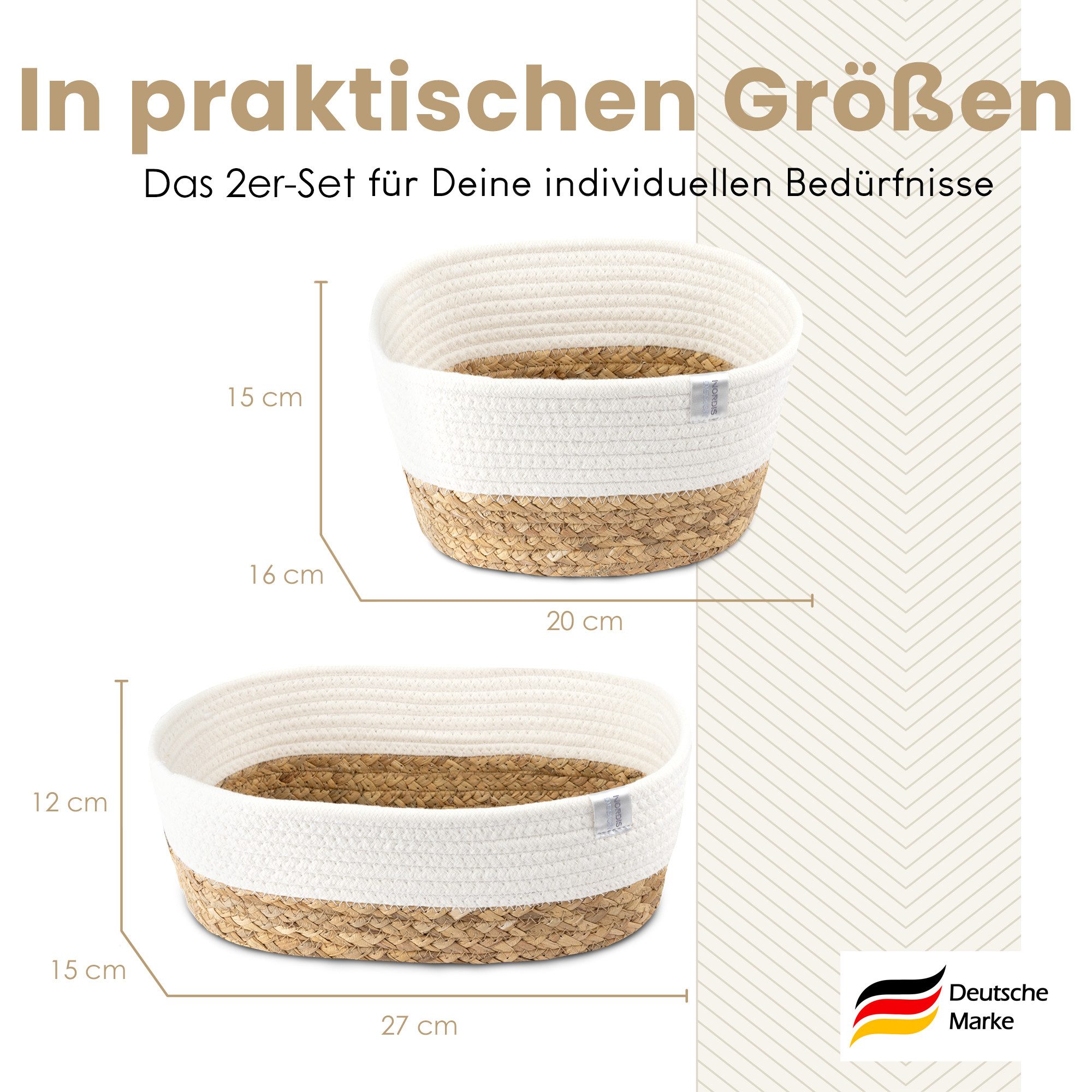 NORDIS DESIGN Aufbewahrungskorb Set "Alina" aus natürlicher Baumwolle und W günstig online kaufen