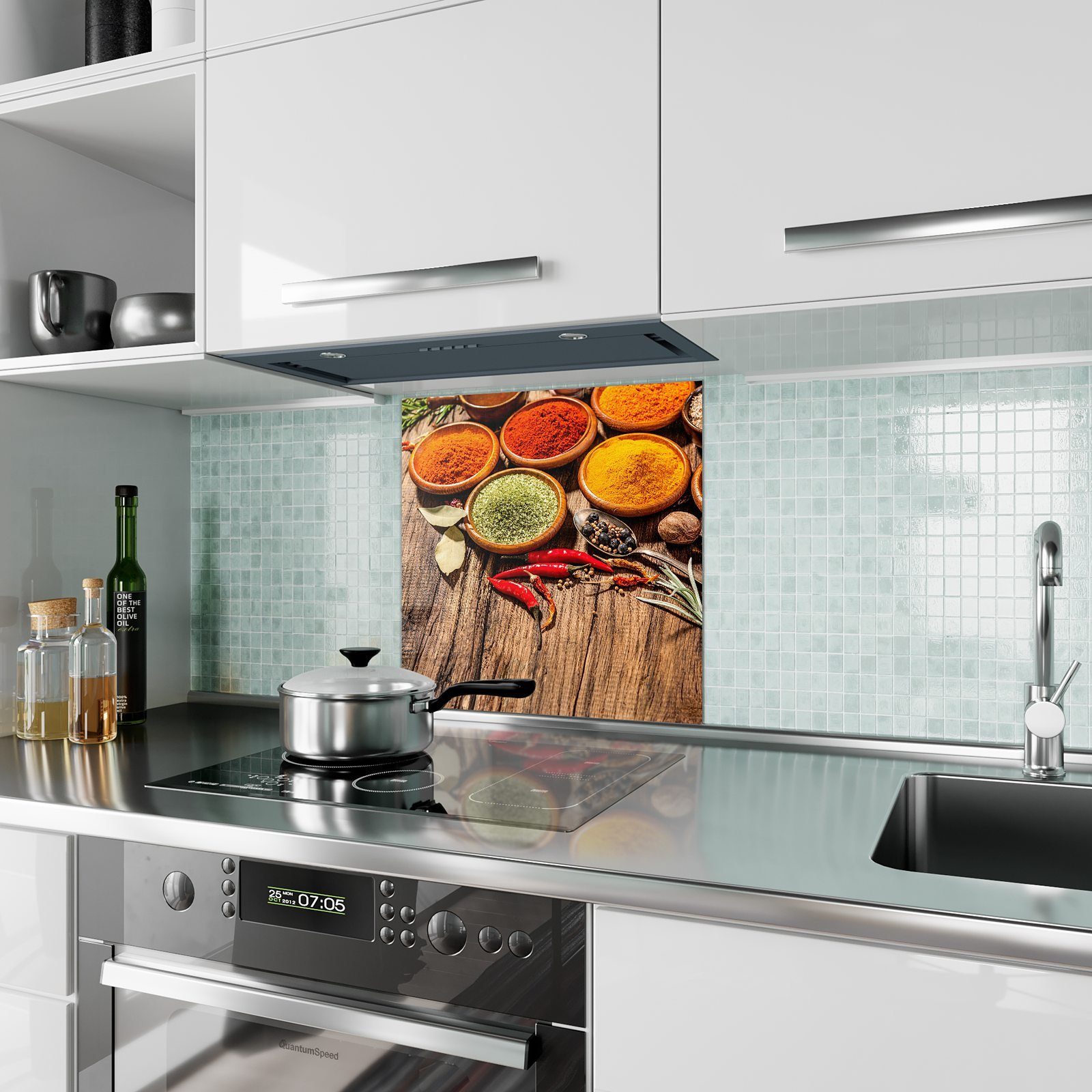 Gewürz auf Spritzschutz Küchenrückwand Primedeco Glas Tisch mit Motiv bunt Küchenrückwand