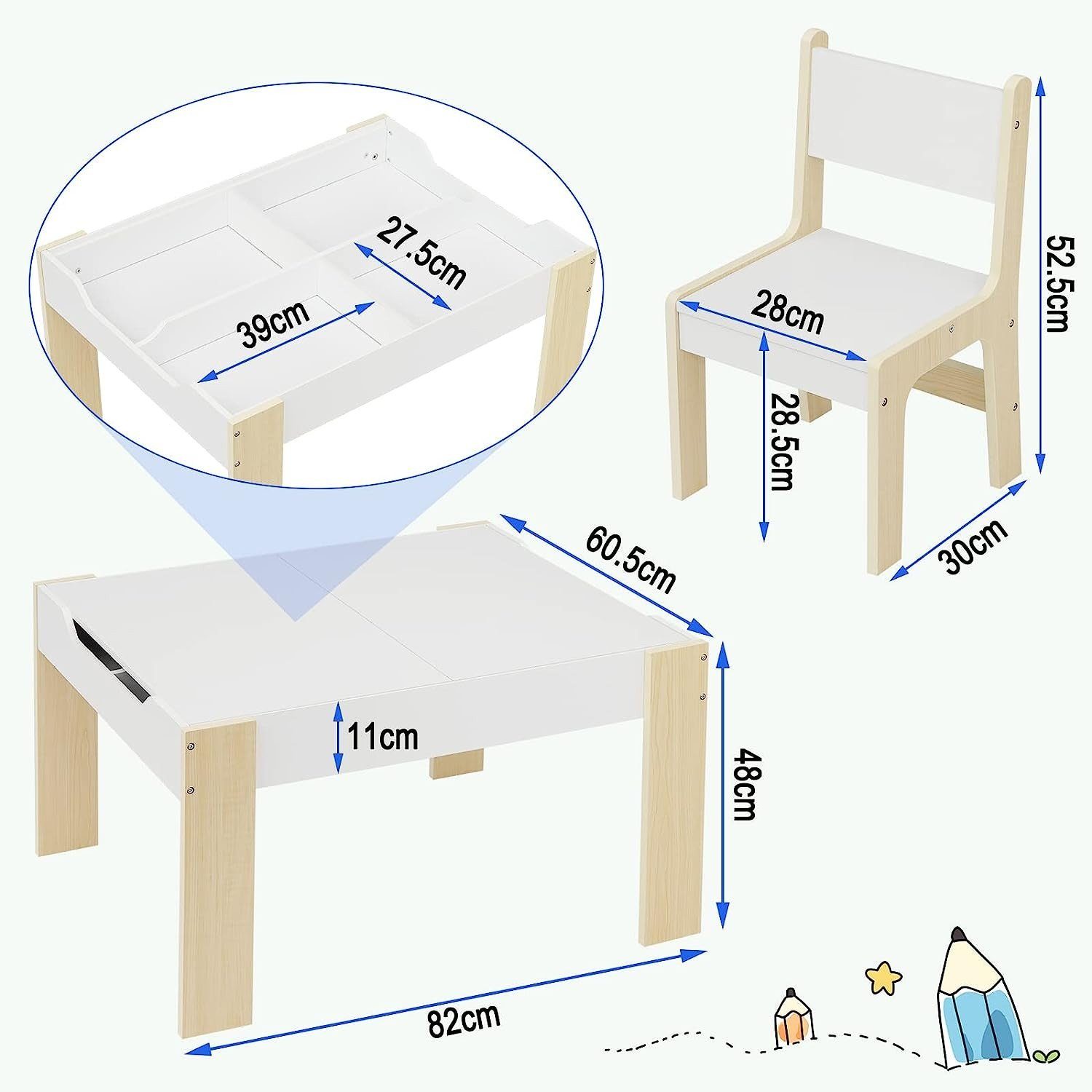 (Set, Stühlen), mit Kindersitzgruppe, EUGAD mit Stauraum 2 3-tlg., 4 Kindertisch