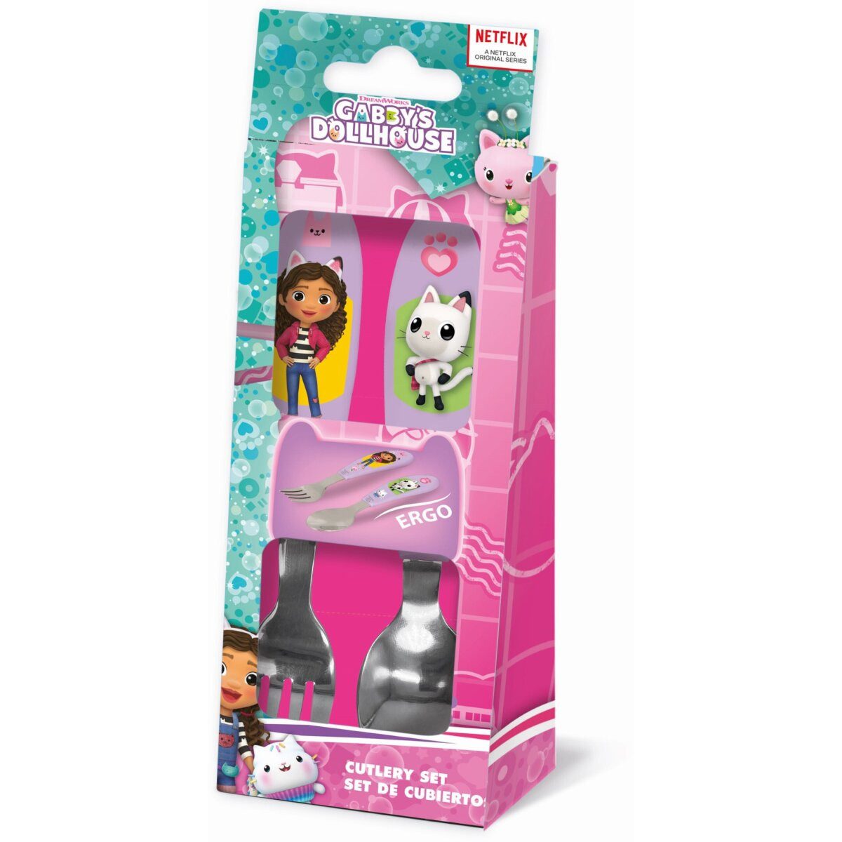 Gabby's Dollhouse Kinderbesteck Gabby’s Dollhouse Friends Metall-Ergo-Besteck, 2-tlg. (2-tlg), Edelstahl