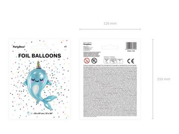 partydeco Luftballon, Folienballon Narwal 87cm, hellblau