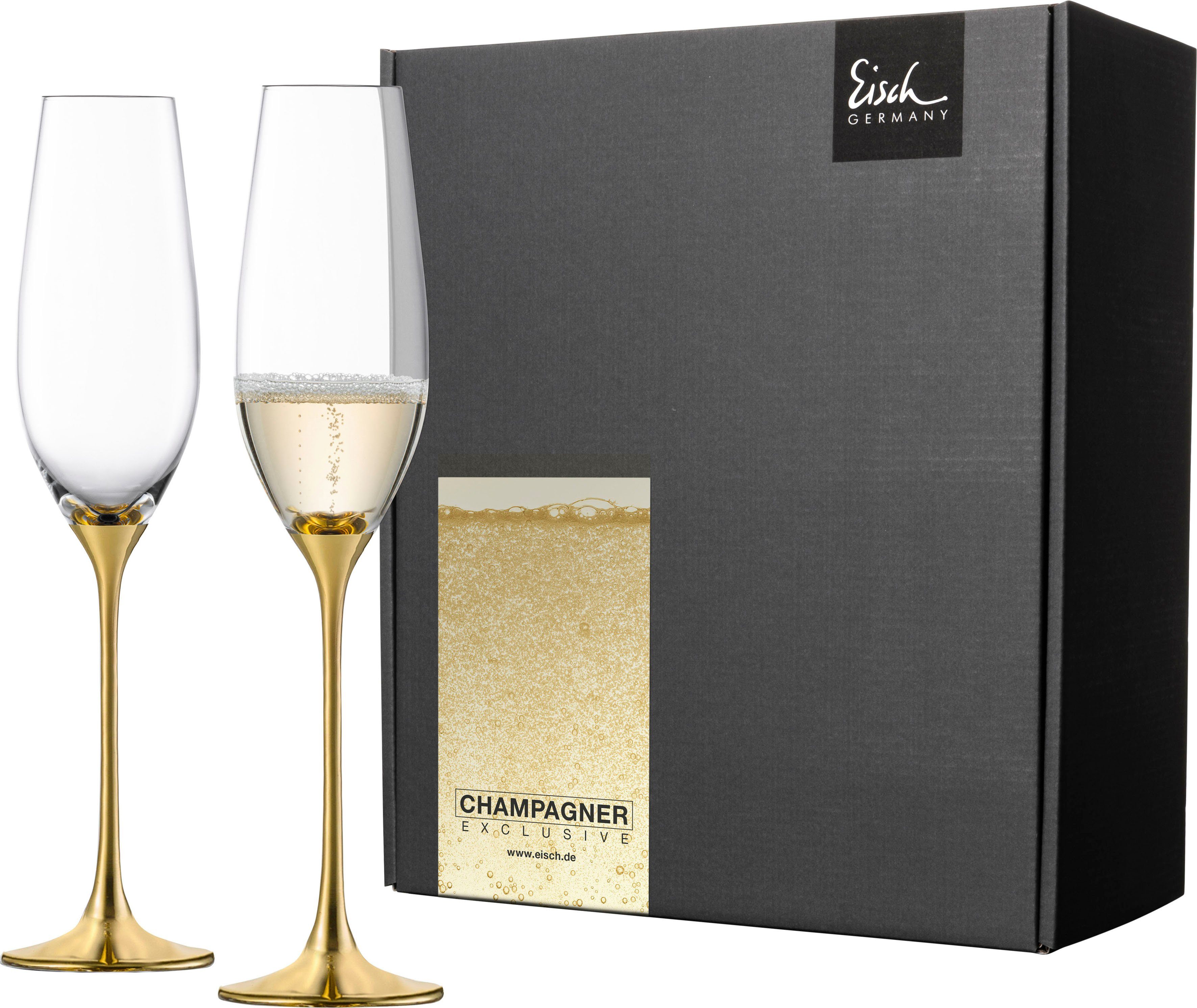 Eisch Sektglas Champagner Exklusiv, Kristallglas, Auflage in Echtgold, 180 ml, 2-teilig