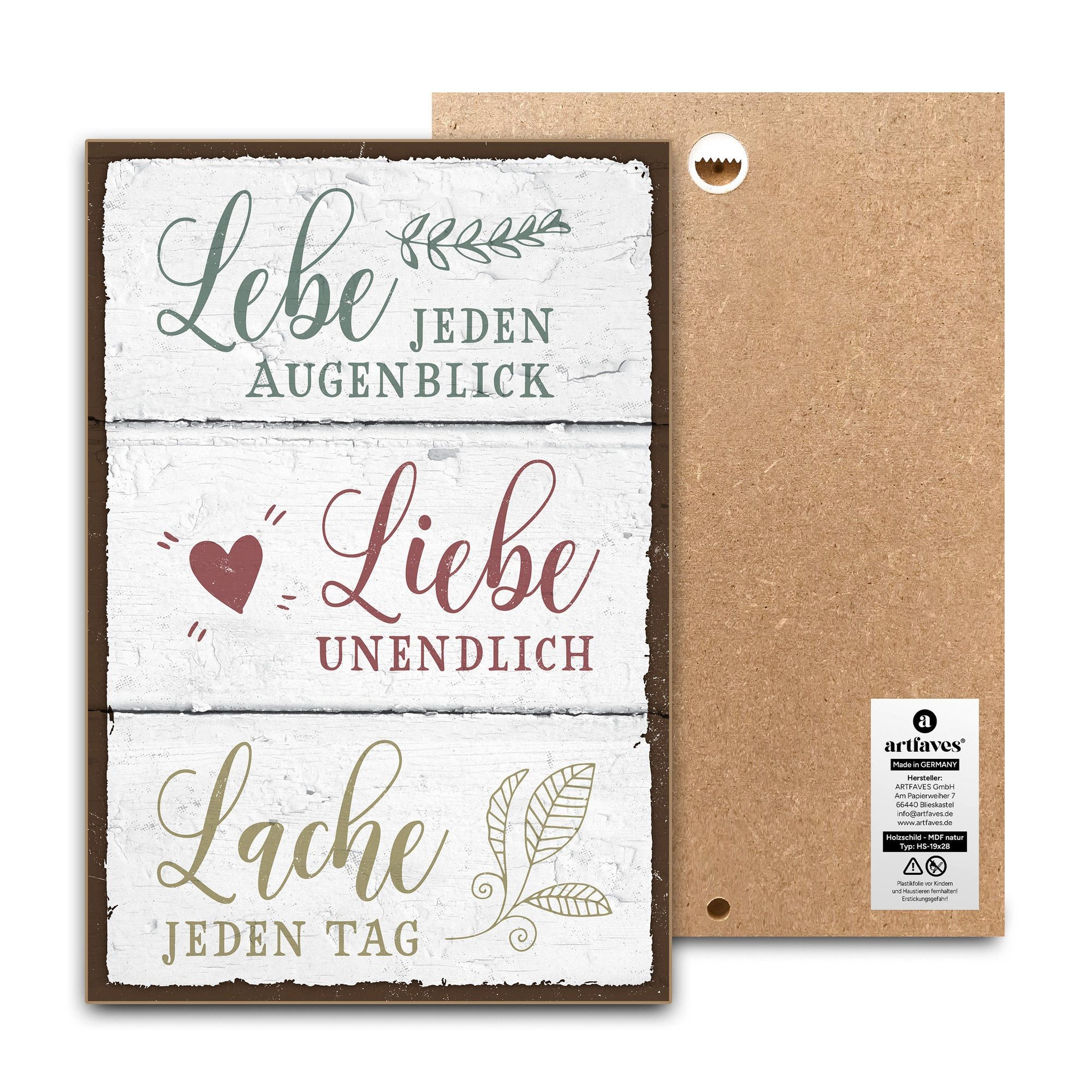 ARTFAVES Holzbild Schild mit Spruch - Lebe Liebe Lache - Glücklichsein, Fam günstig online kaufen