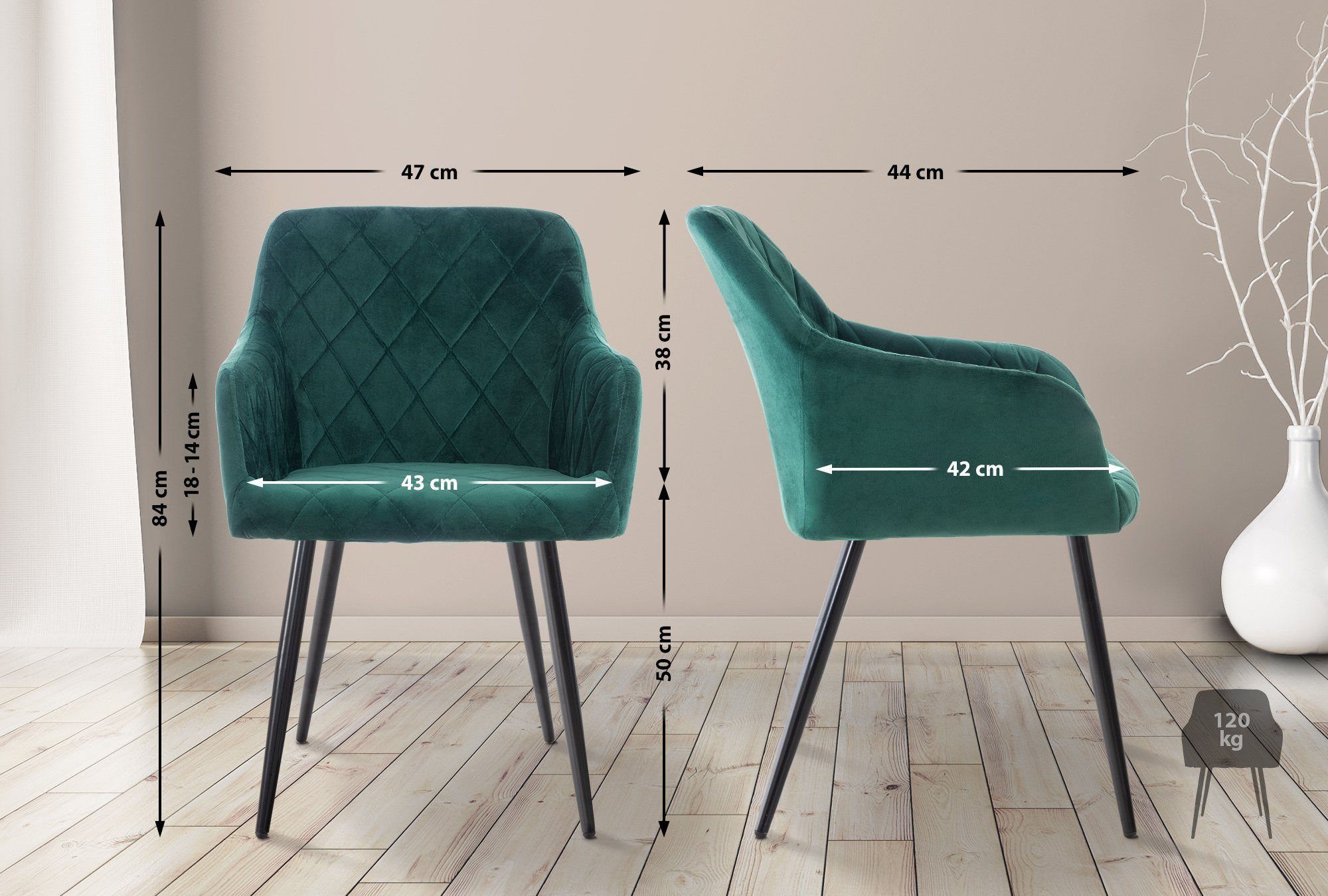 CLP Esszimmerstuhl Shila (2er Set), Samt günstig online kaufen