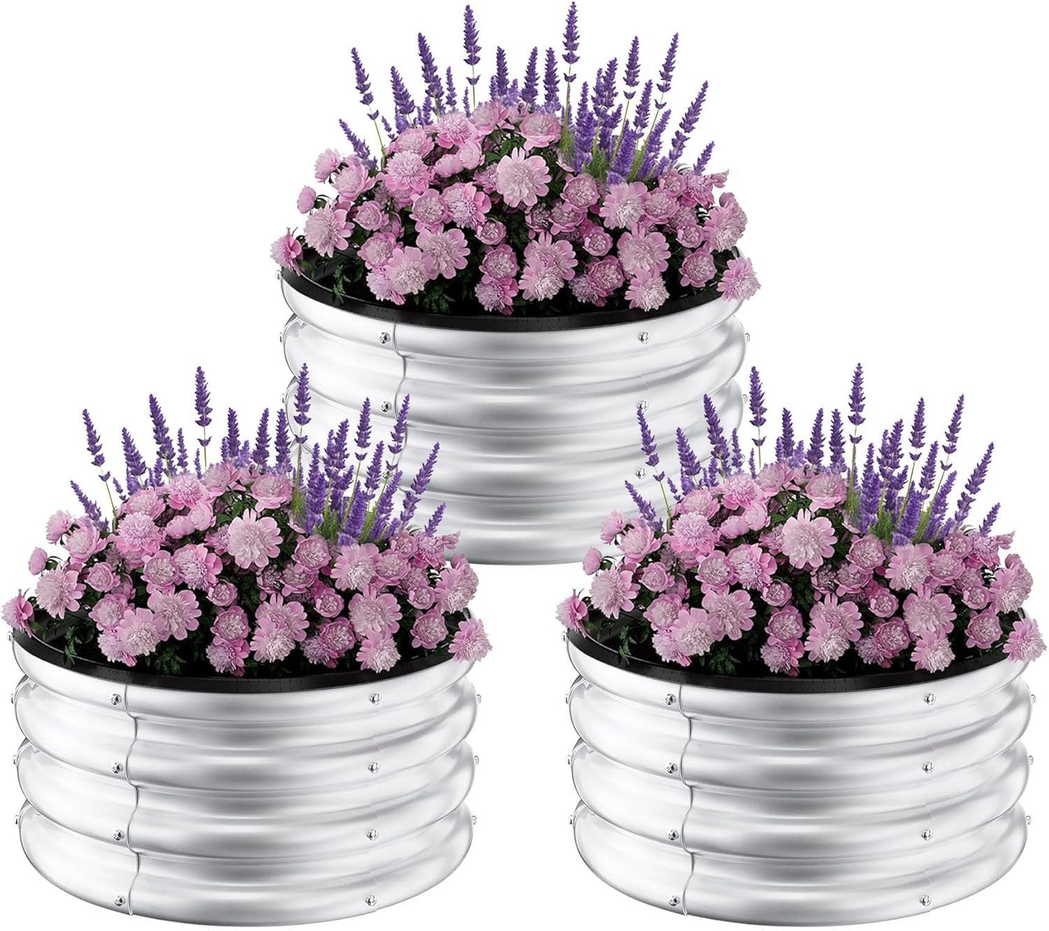 GarveeMore Hochbeet 3er-Set Hochbeet Metall 60x28Cm Pflanzbeet aus Verzinktem Stahl, Robuster Garten Beet Für Gemüse Blumen, Pflanzkübel