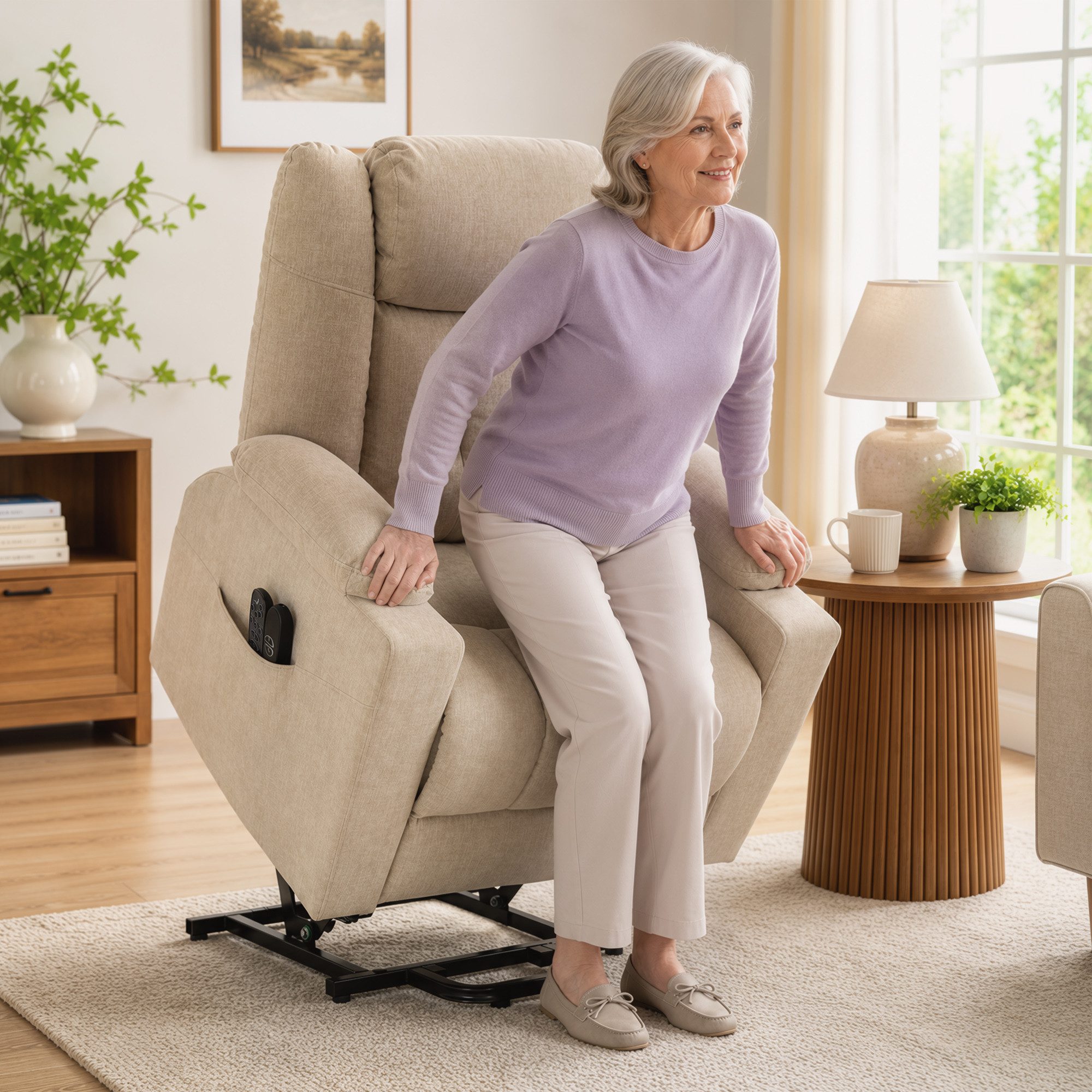 HOMCOM Relaxsessel Fernsehsessel mit Liegefunktion, Vibrationsmassage, Cremeweiß (Set, 1-St., 1), Aufstehhilfe, Massage, Wärme, USB