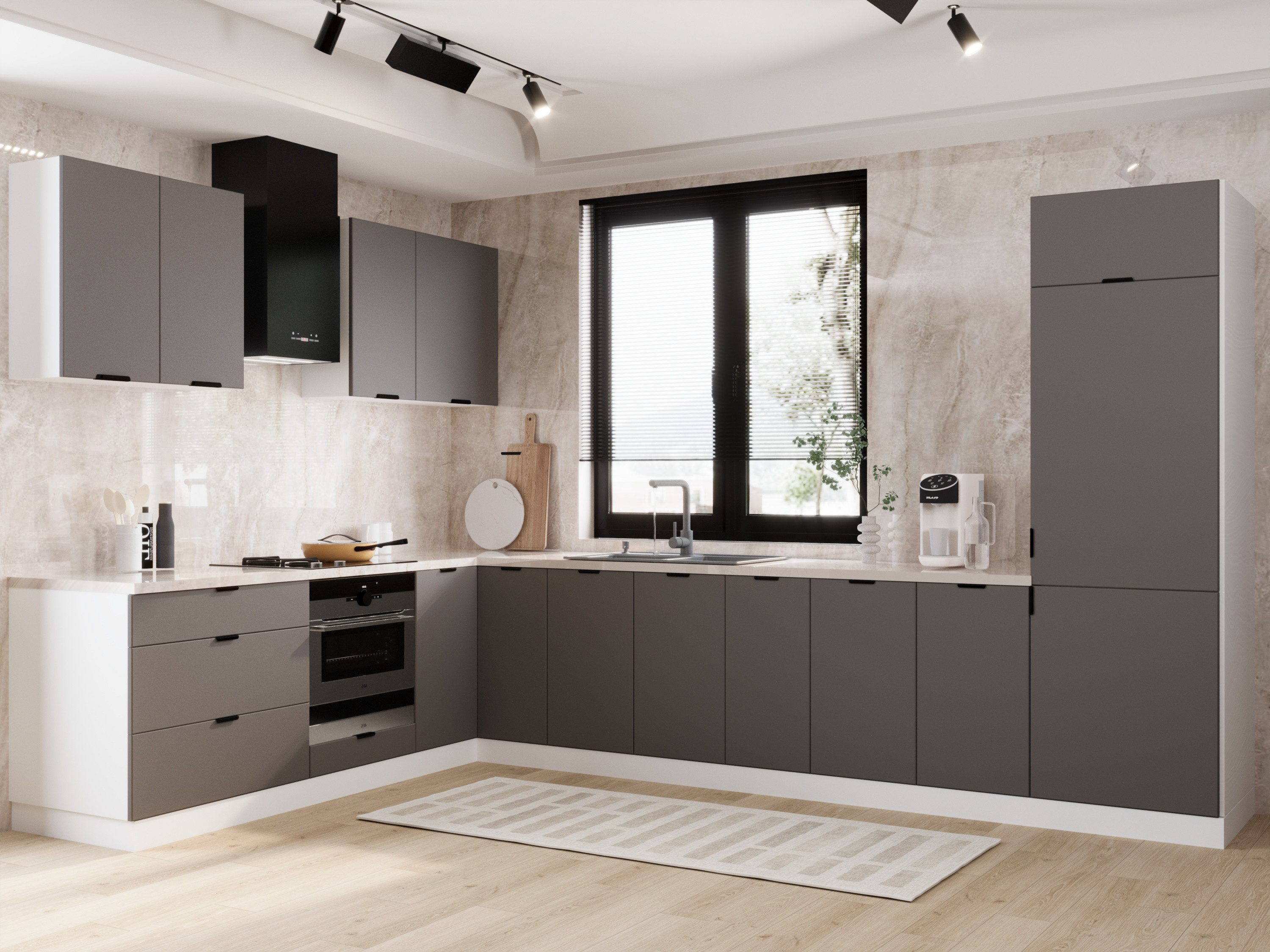 ROYAL24_MARKT Winkelküche – 230 × 340 cm – Lunara – Ohne Arbeitsplatte & Elektrogeräte, (Set), Beste Güte - Innovativ - Modern