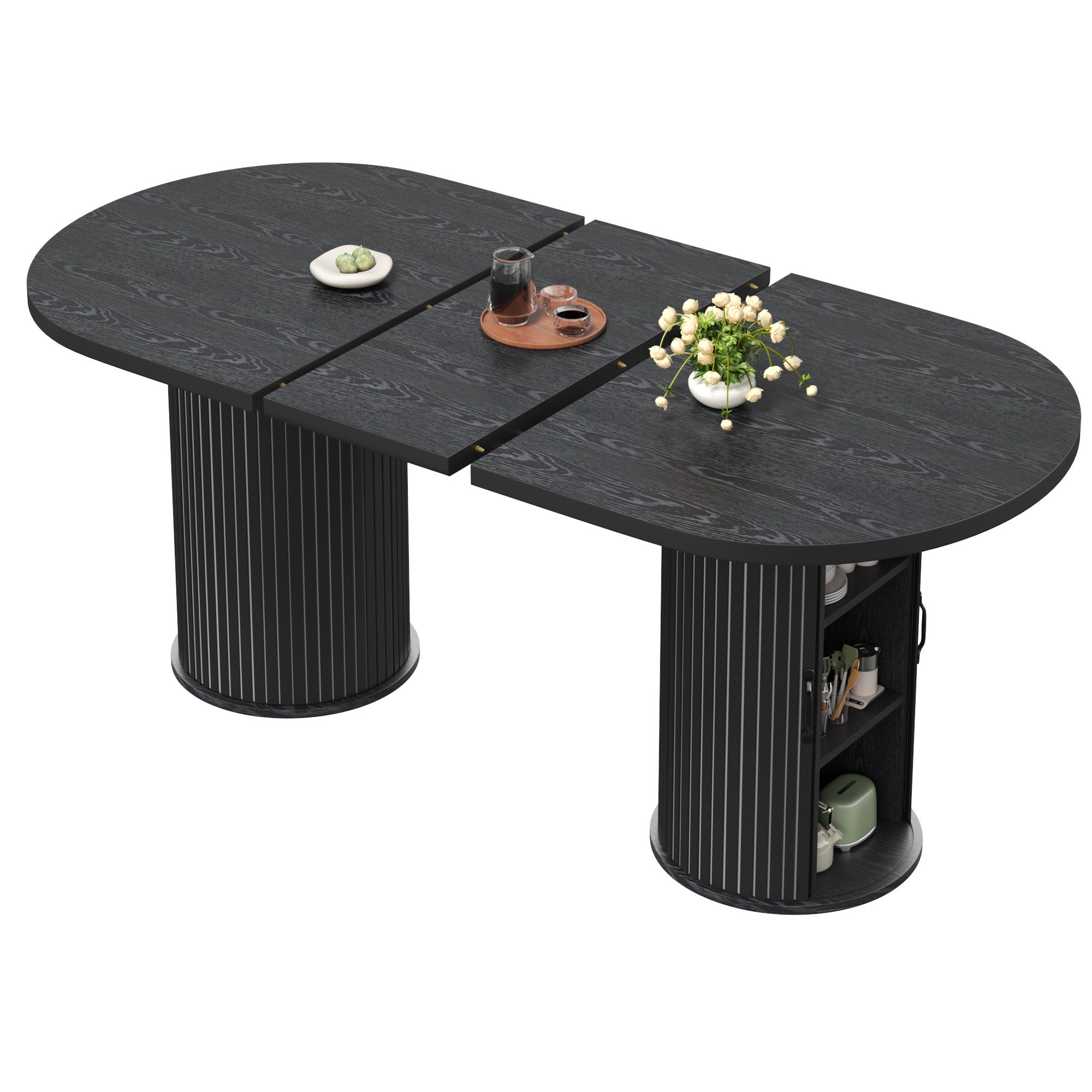 KLAM HOME Esstisch Ausziehbarer Esstisch mit verdecktem Staufach, 149,8‑189,7 cm (Multifunktionaler Küchentisch mit Teleskop‑Mechanismus ohne Werkzeug), Flexibler MDF‑Tisch mit Metallrahmen für Ess‑ und Wohnzimmer